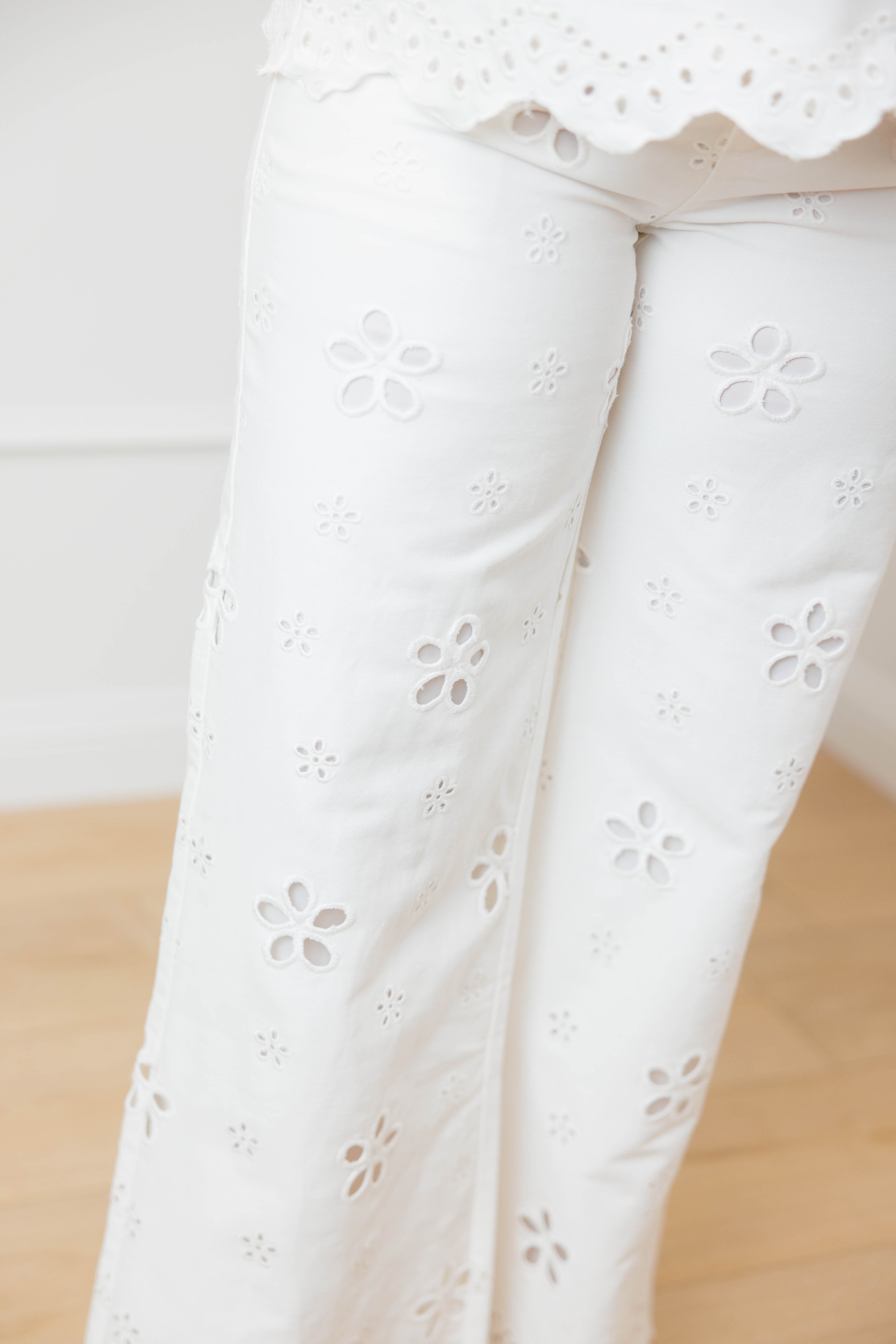 White Embroidered Pant Set