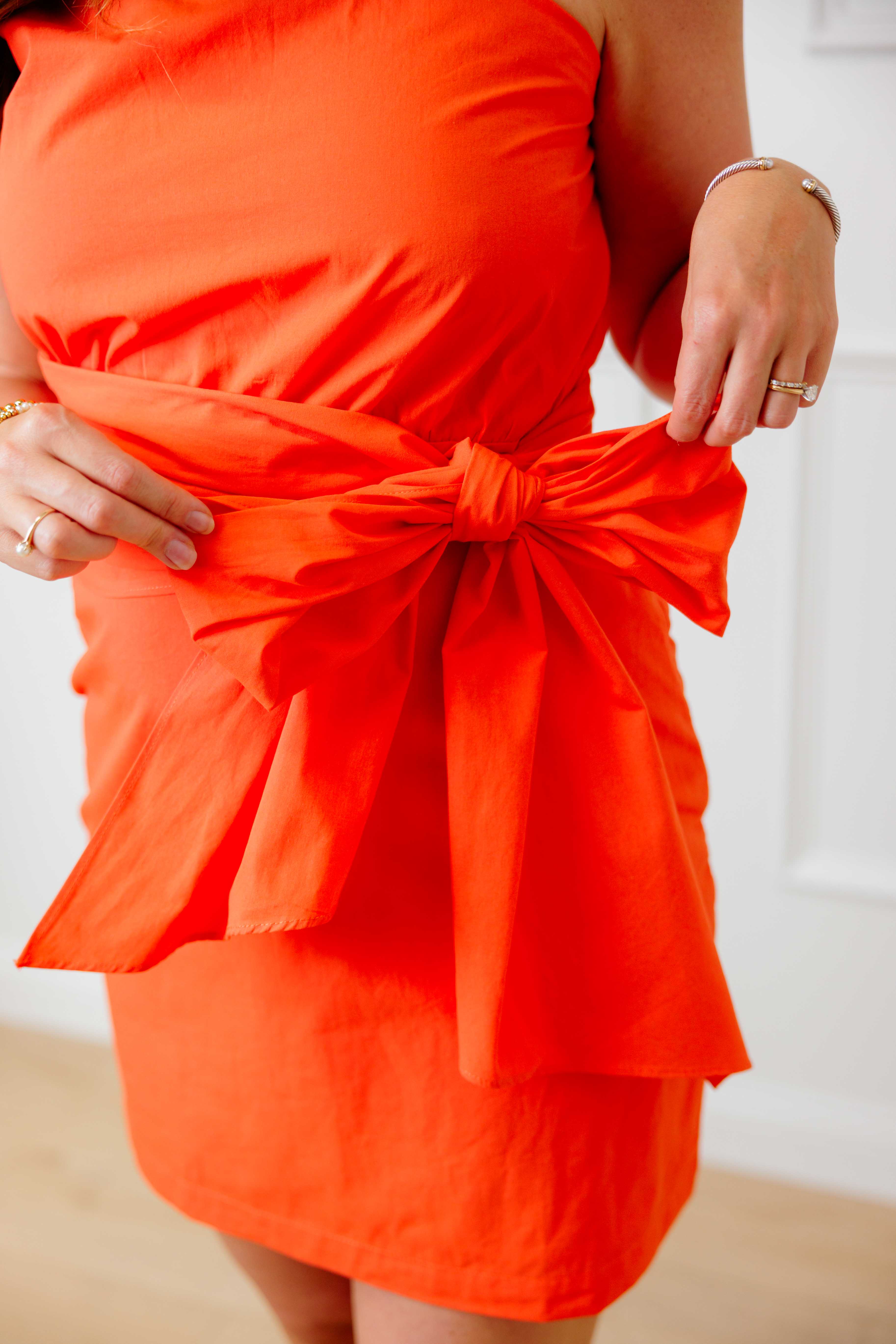 Orange Asymmetric Tie Dress