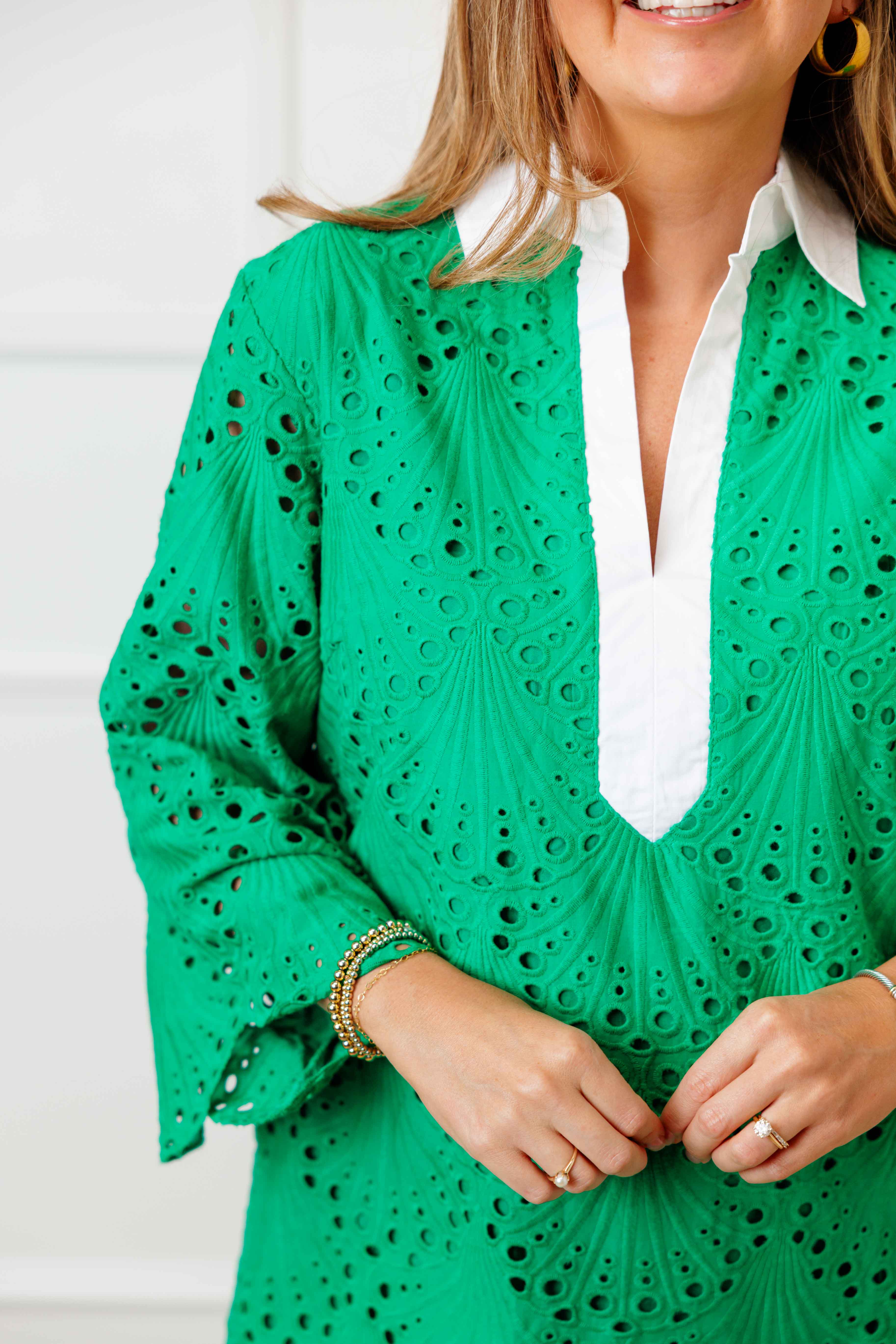 Green Eyelet Mini Dress