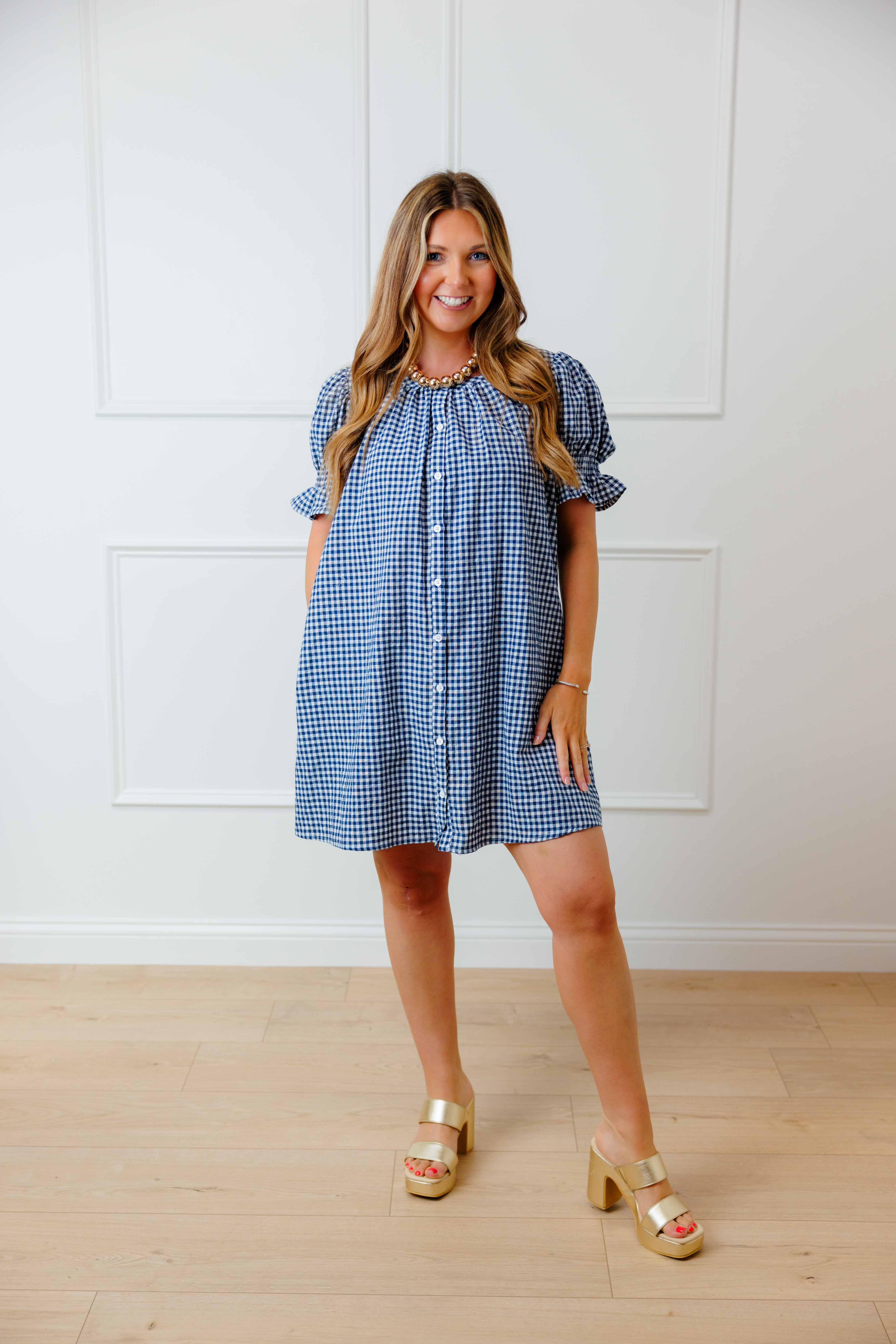 Navy Gingham Mini Dress