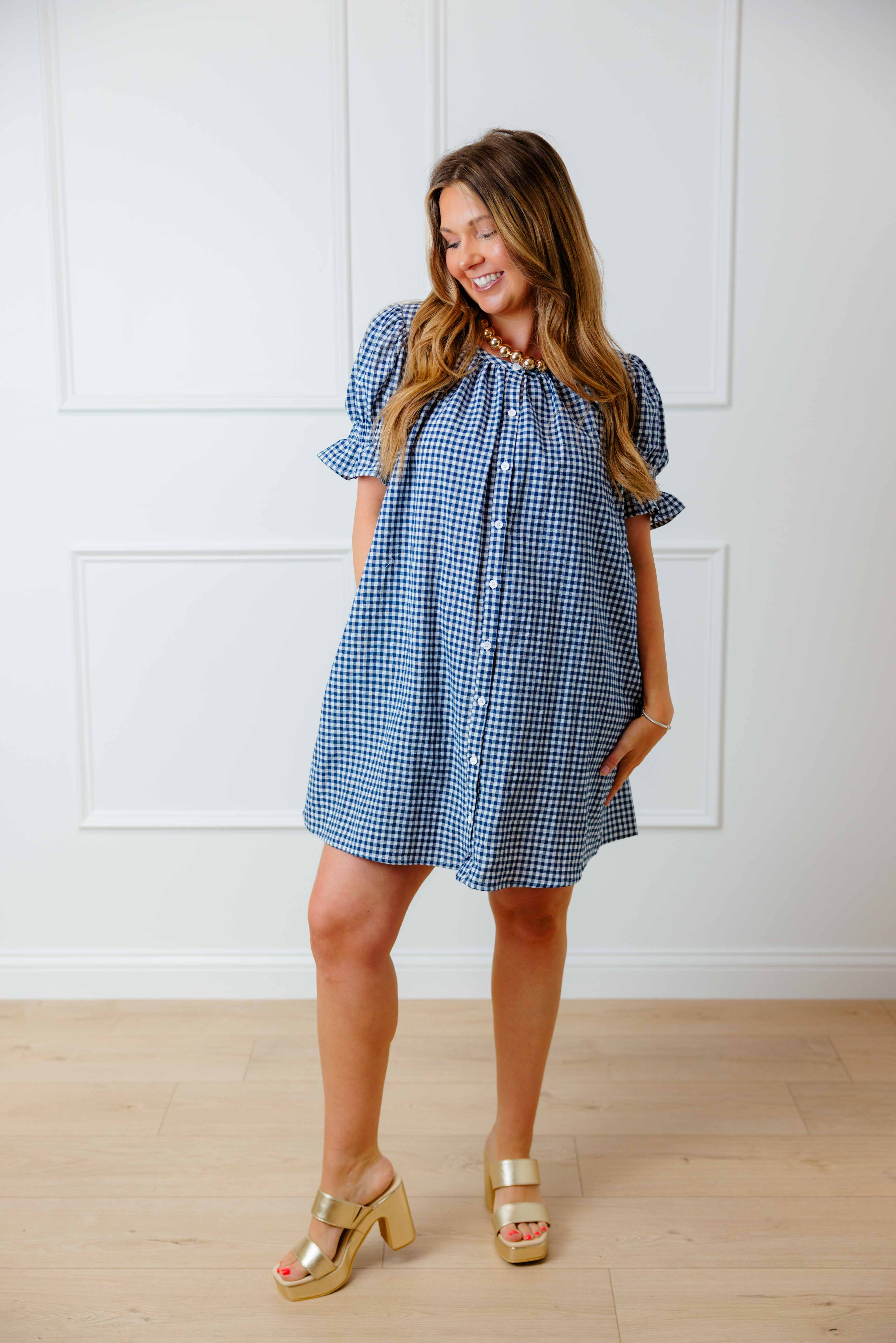 Navy Gingham Mini Dress