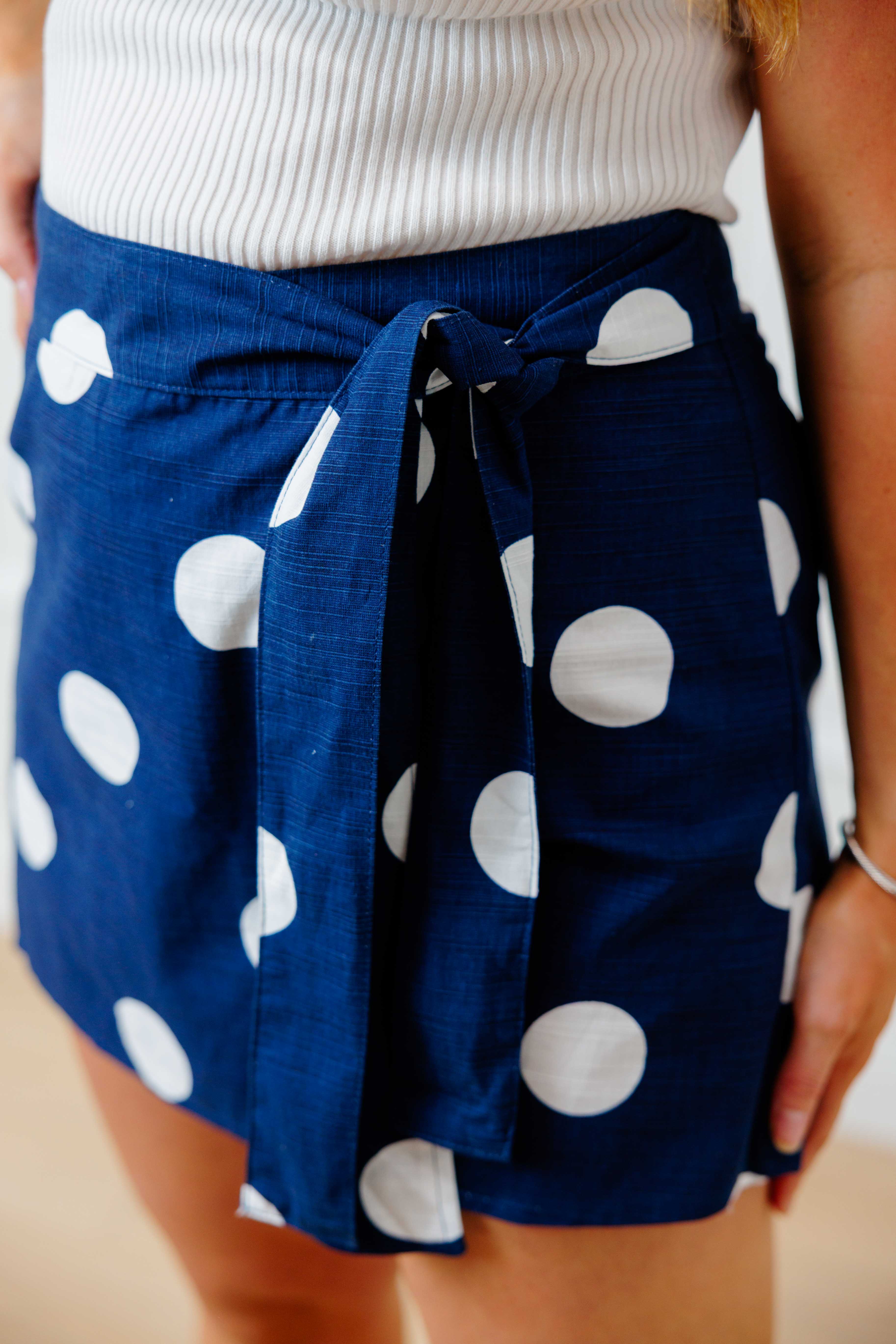 Navy Polka Dot Wrap Skort