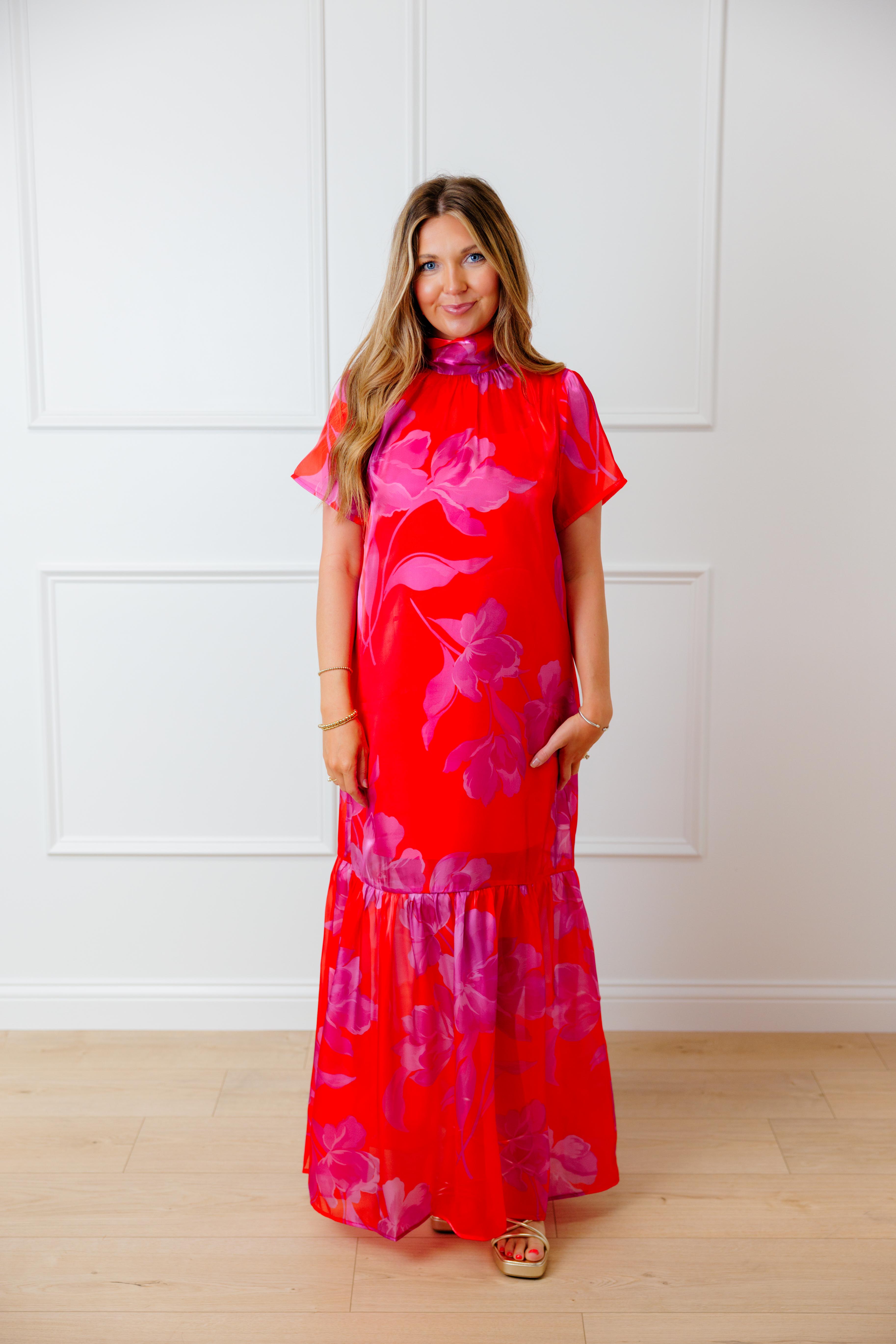 Red Fuchsia Organza Maxi Dress