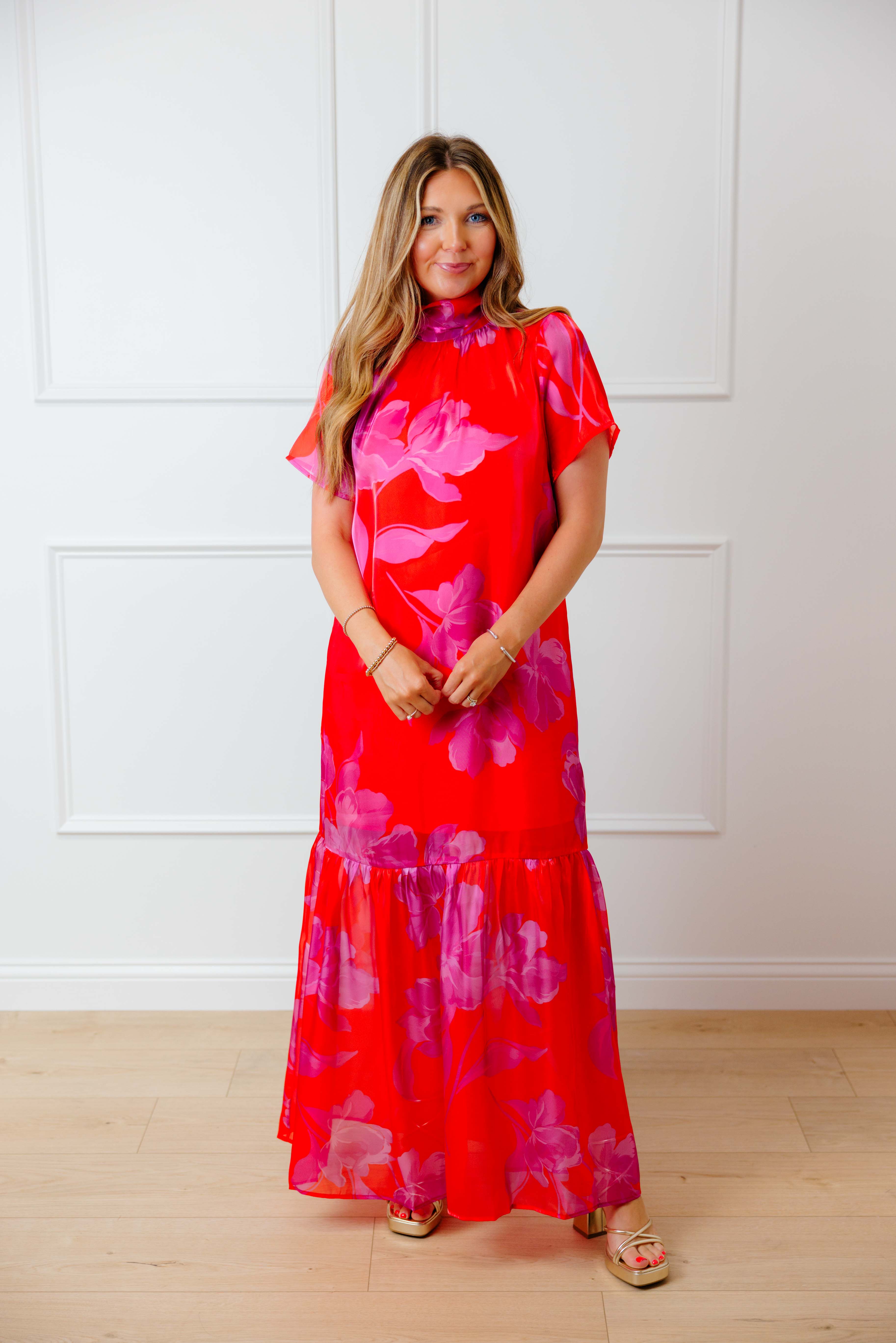 Red Fuchsia Organza Maxi Dress