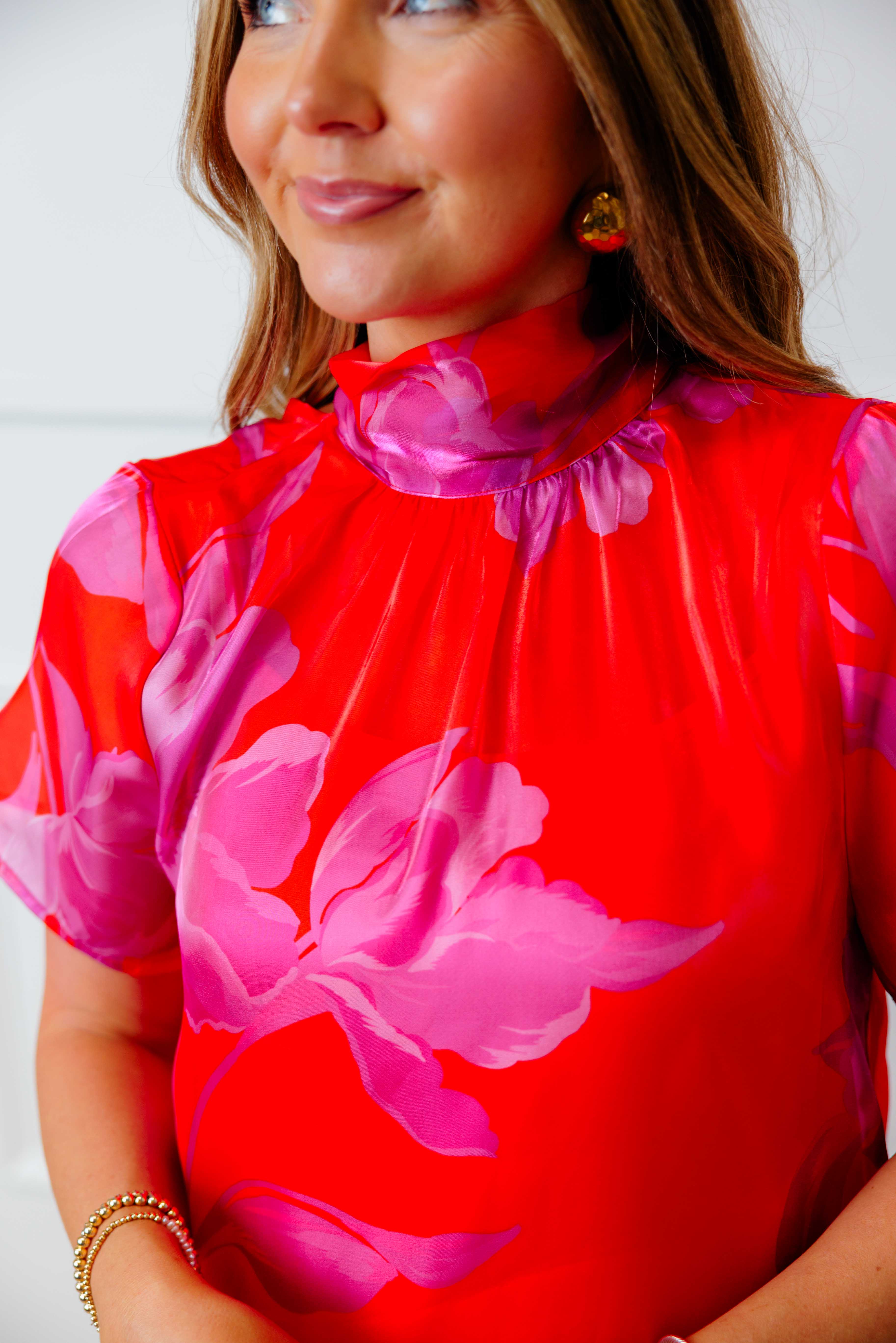 Red Fuchsia Organza Maxi Dress
