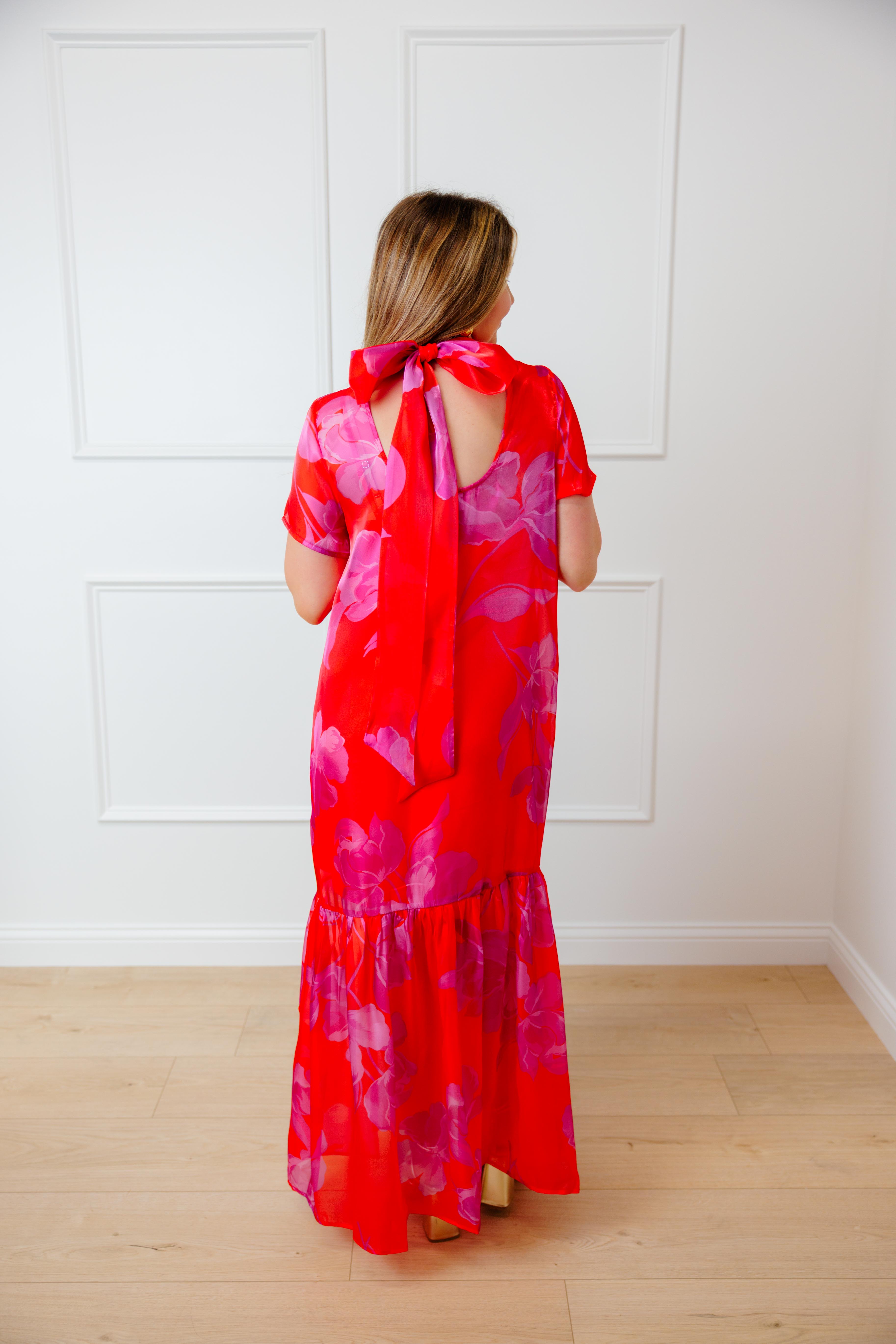 Red Fuchsia Organza Maxi Dress