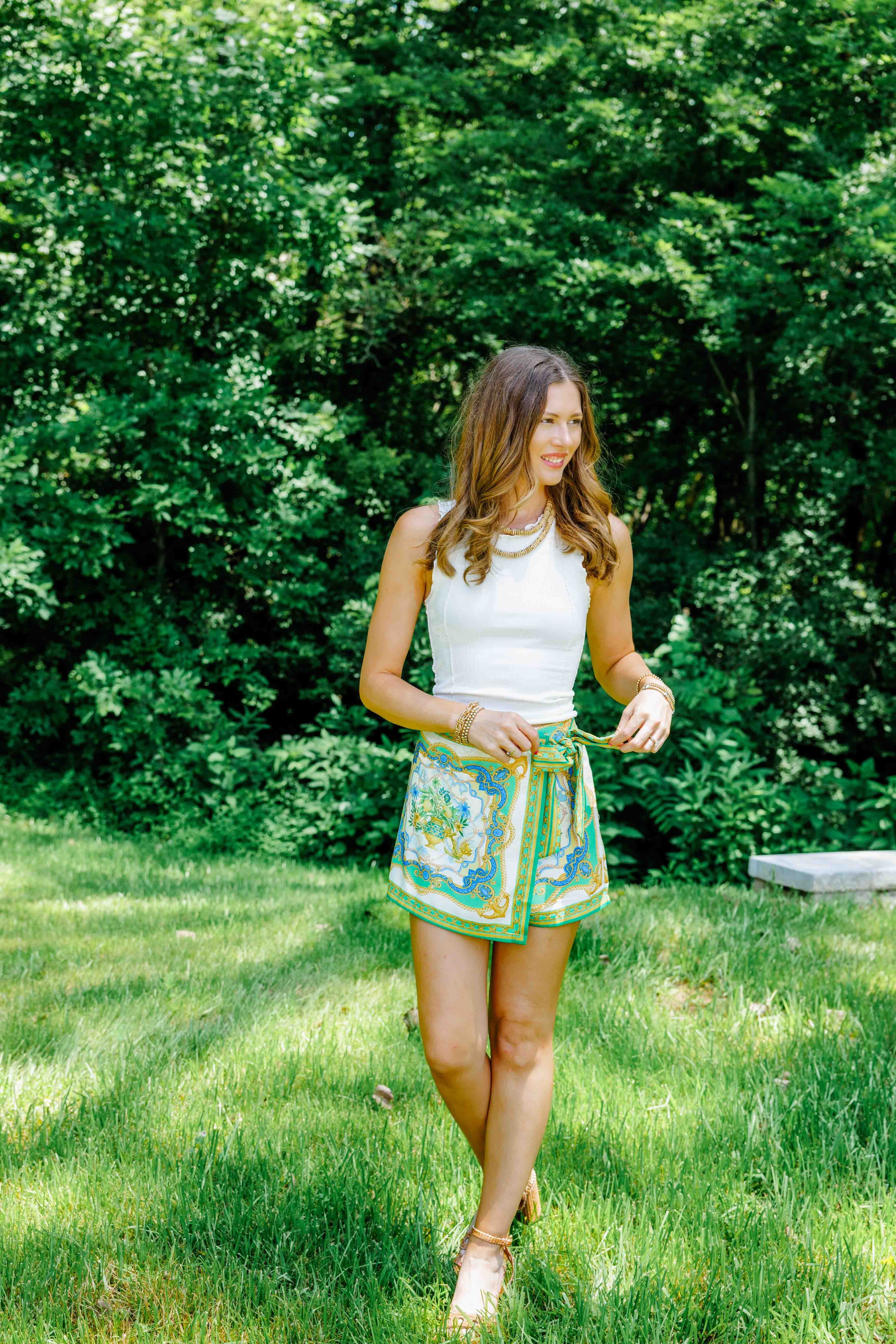 Green Printed Skort