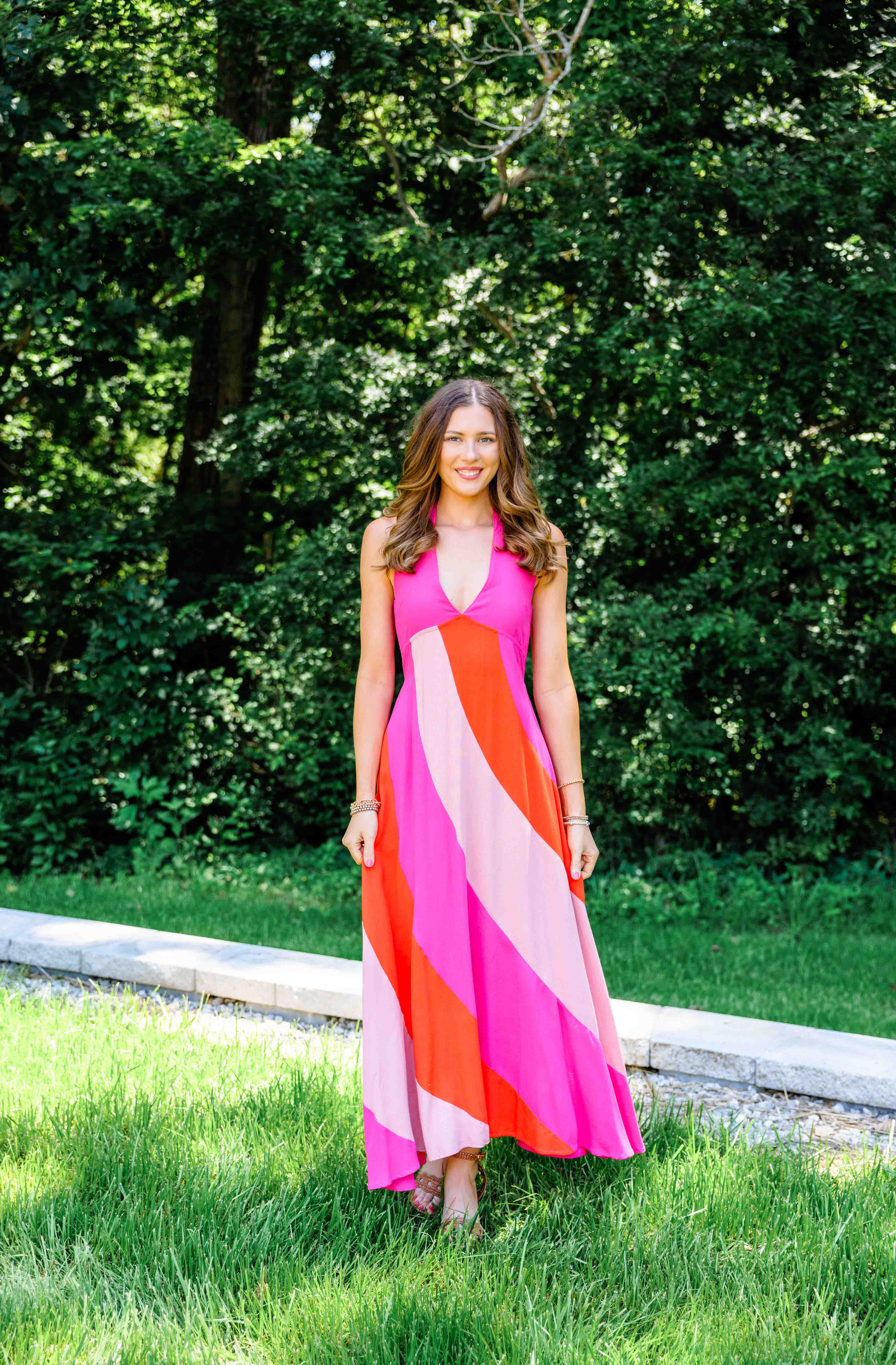 Pink Colorblock Maxi Dress