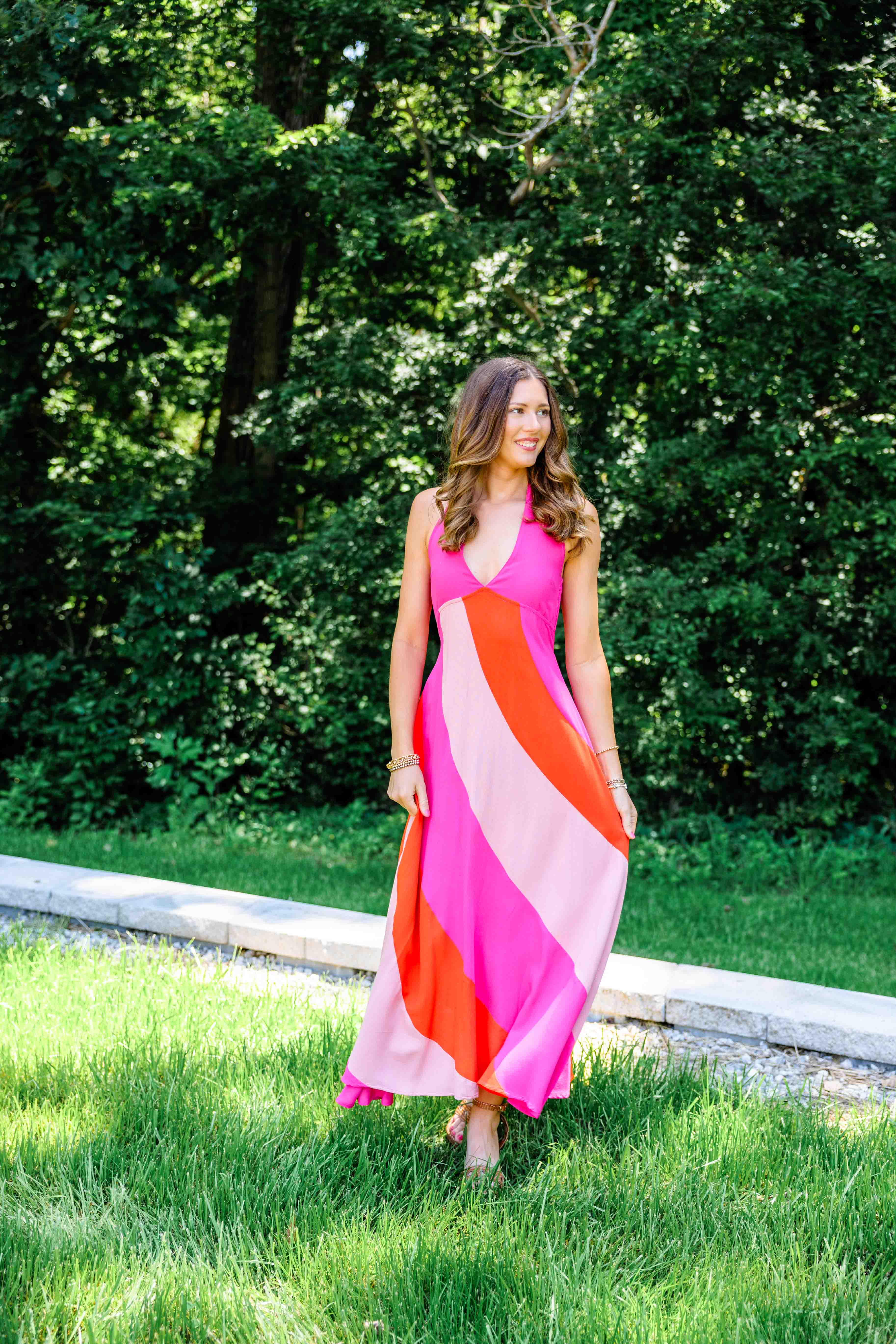 Pink Colorblock Maxi Dress