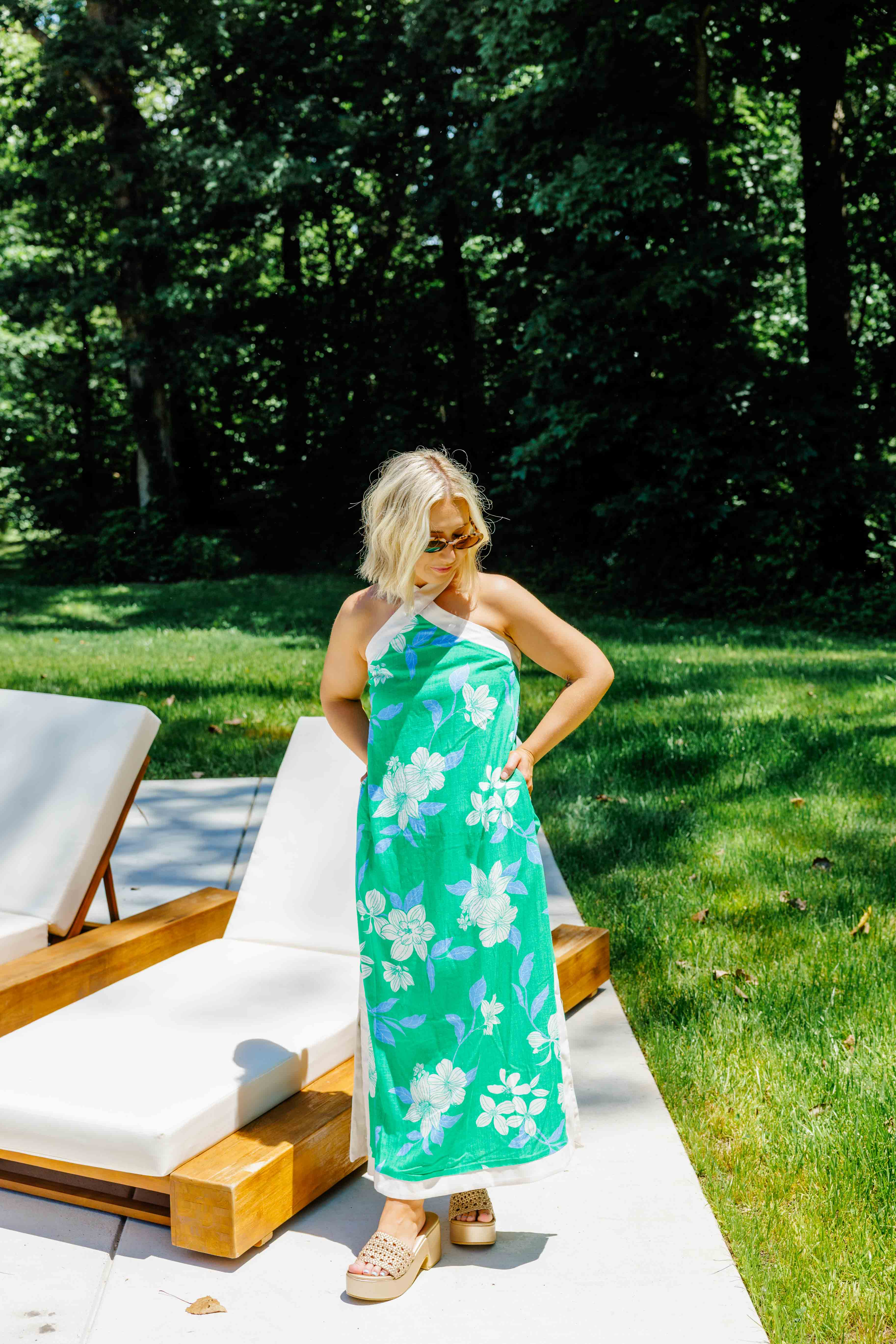 Green Floral Halter Maxi Dress