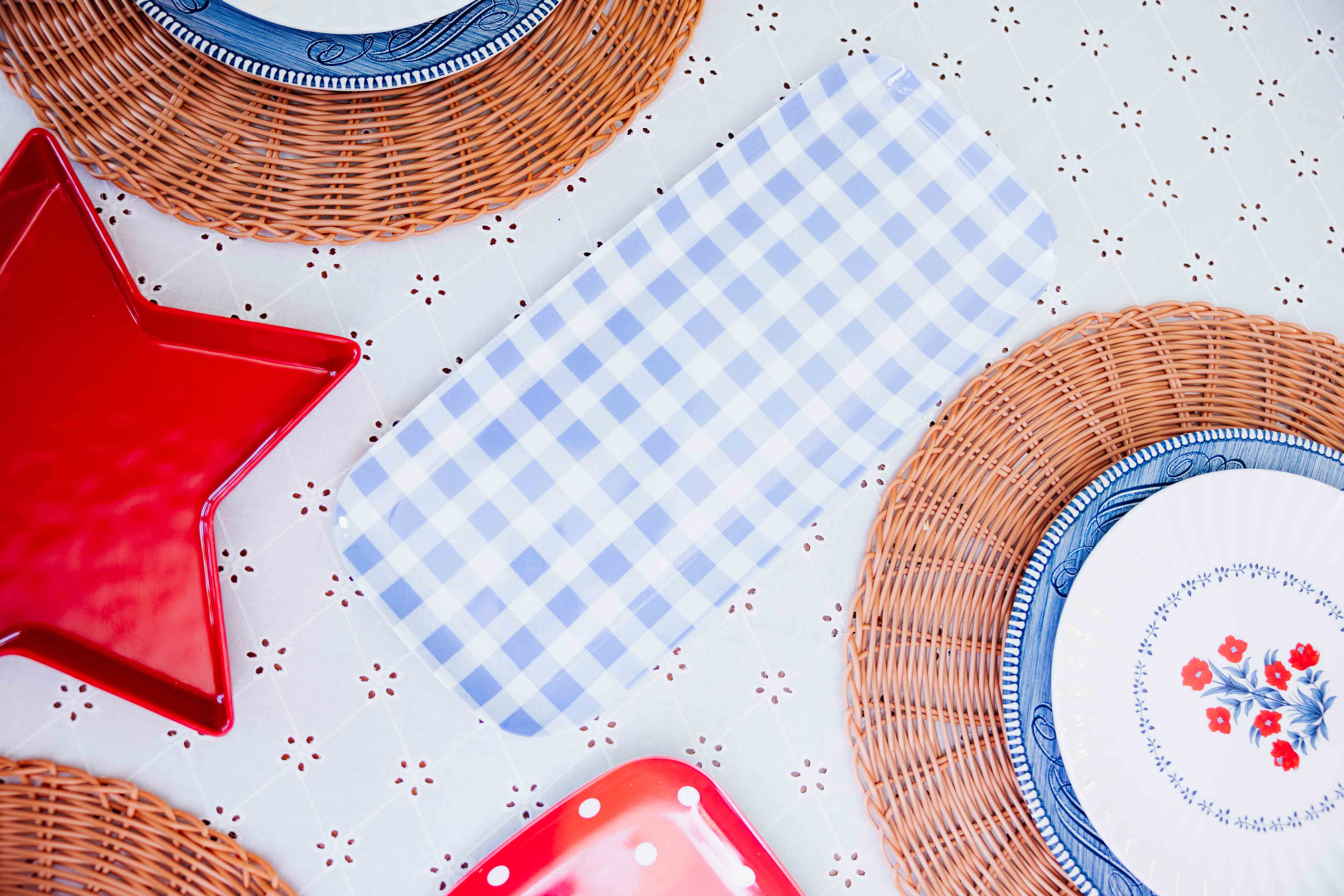 Blue Gingham Melamine Serving Tray