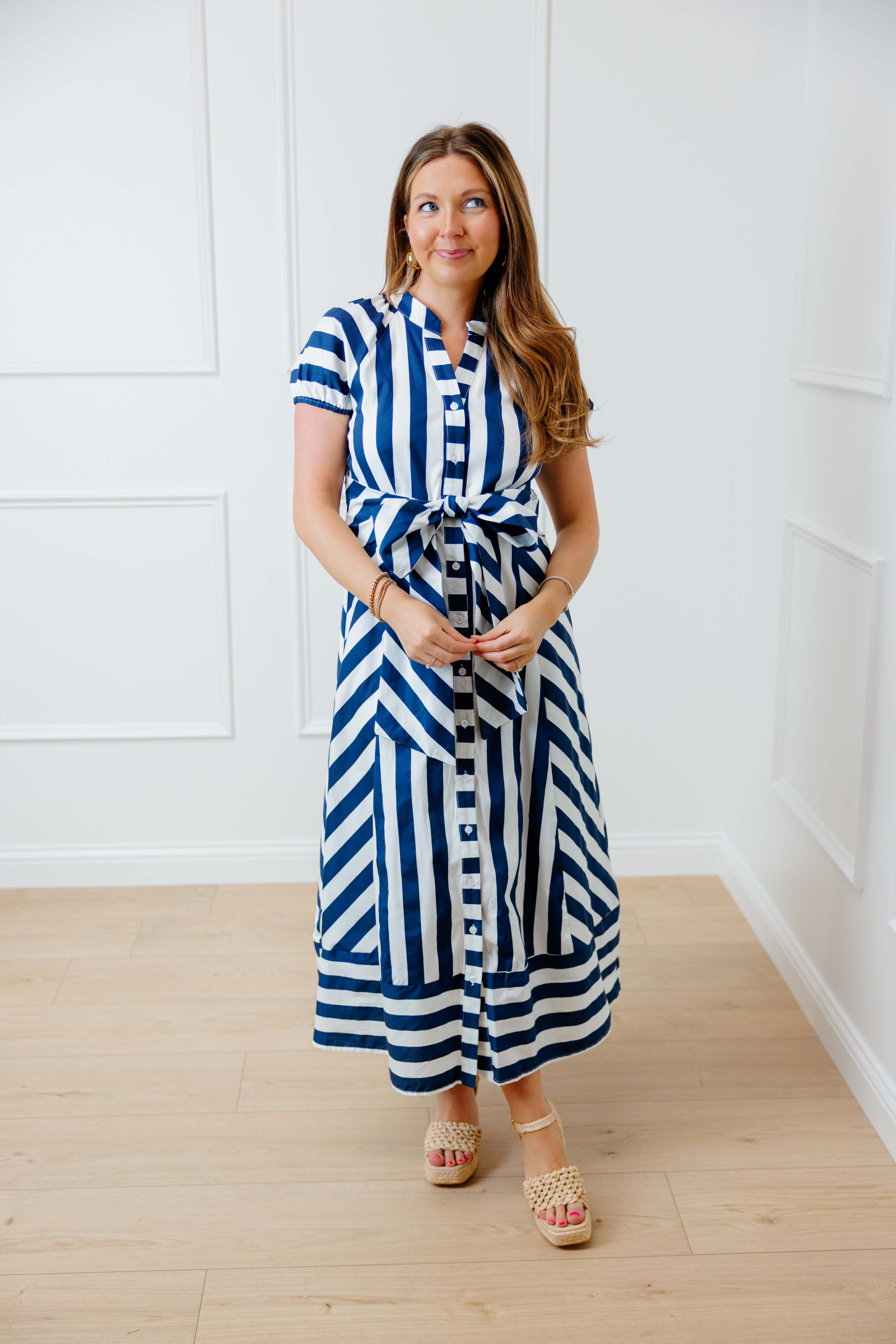 Navy Striped Midi Dress