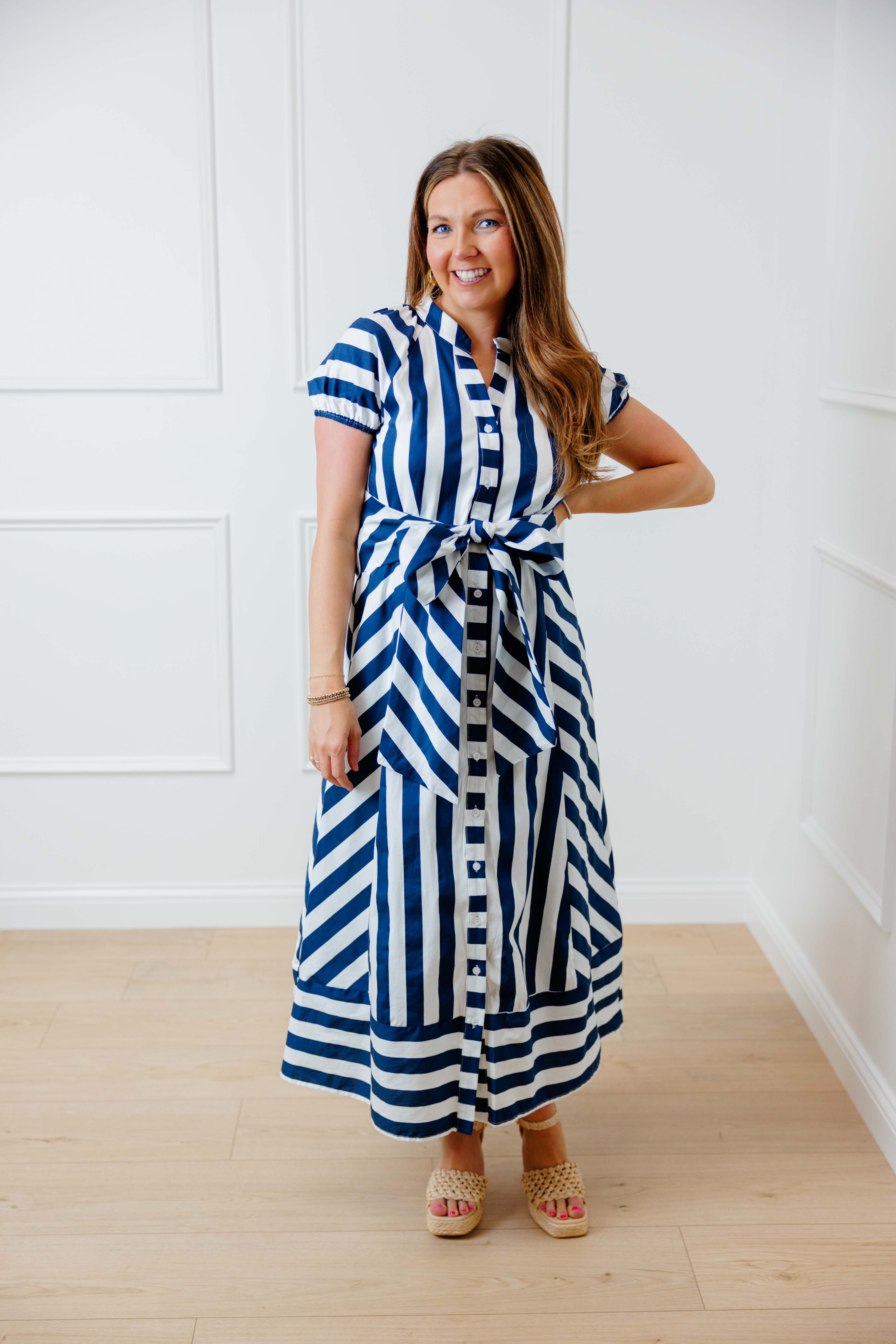 Navy Striped Midi Dress