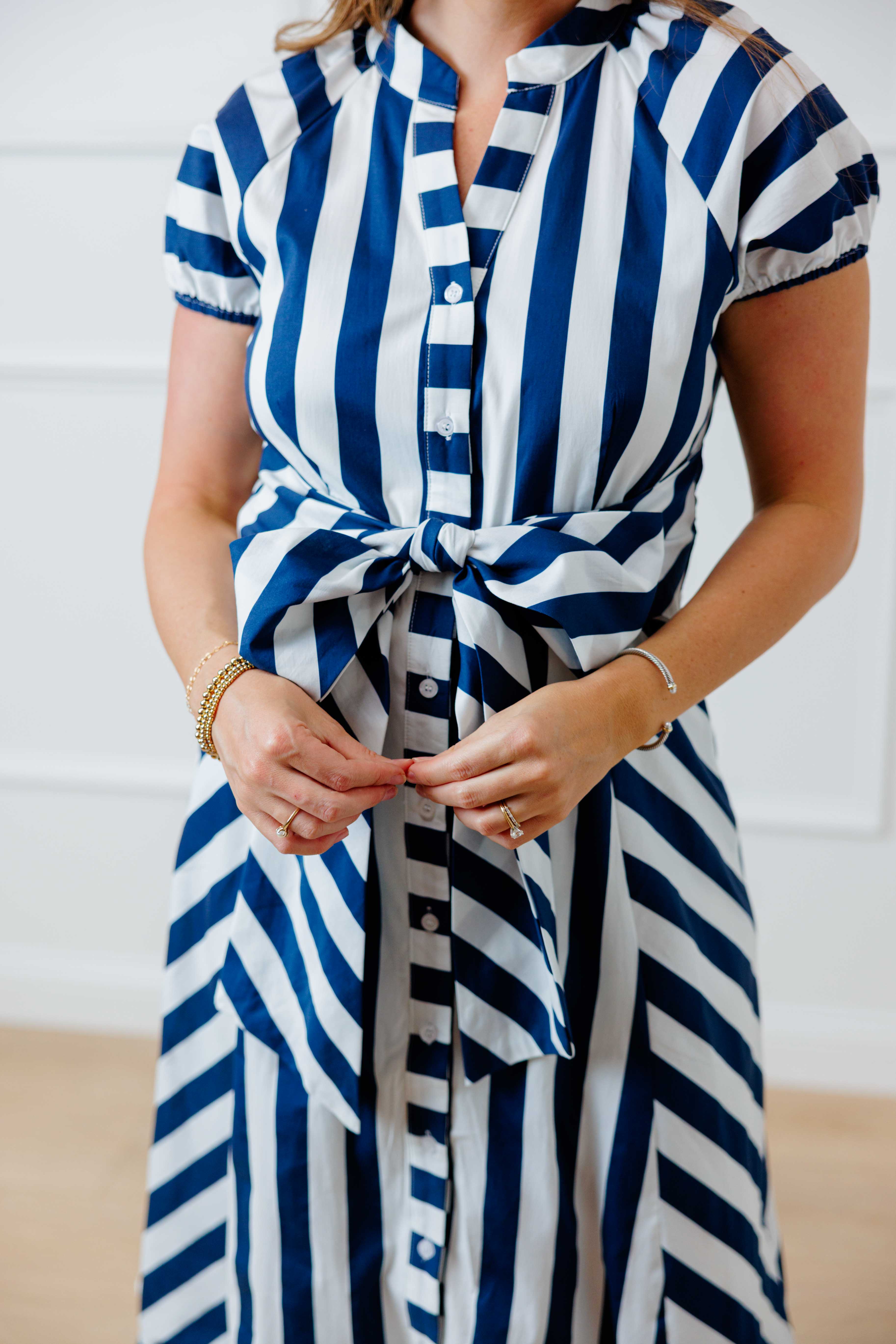Navy Striped Midi Dress