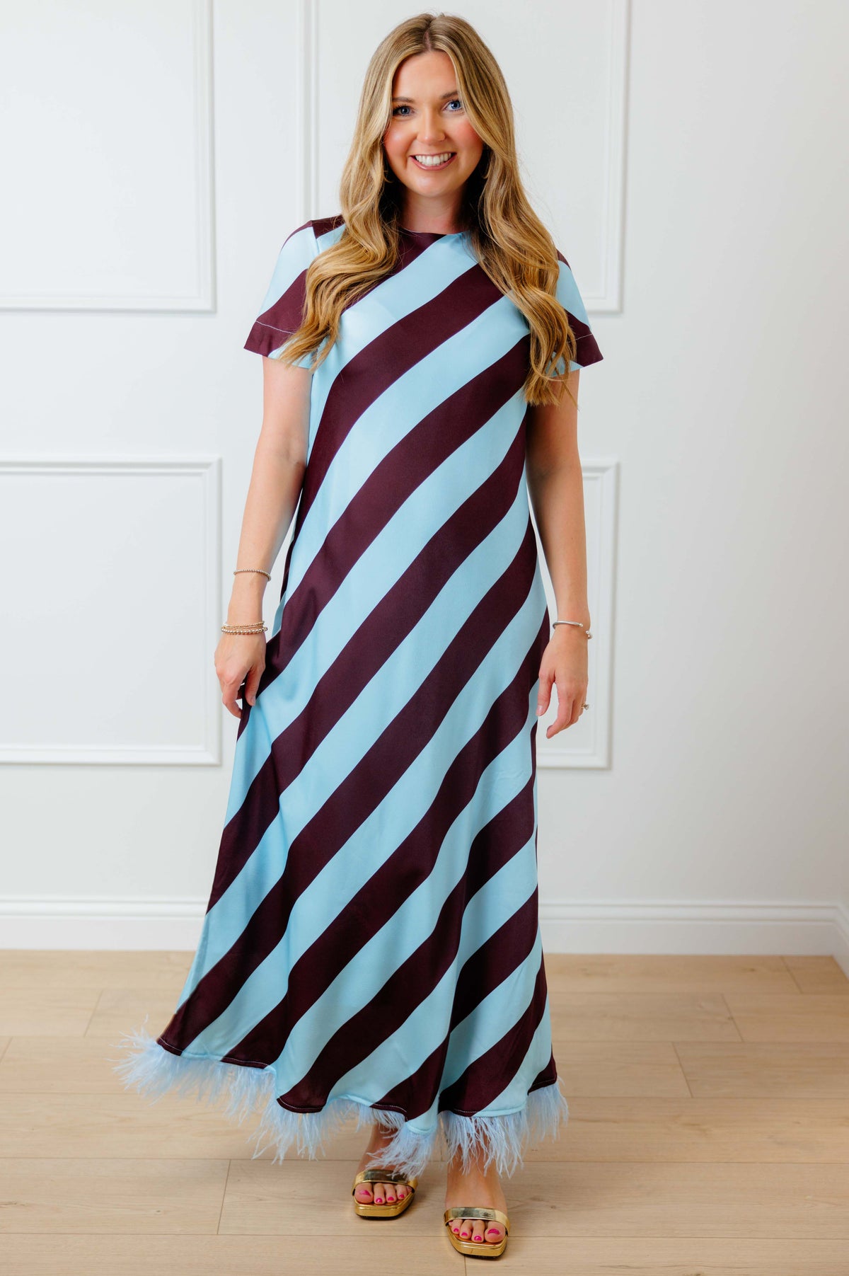 Feather Stripe Maxi Dress