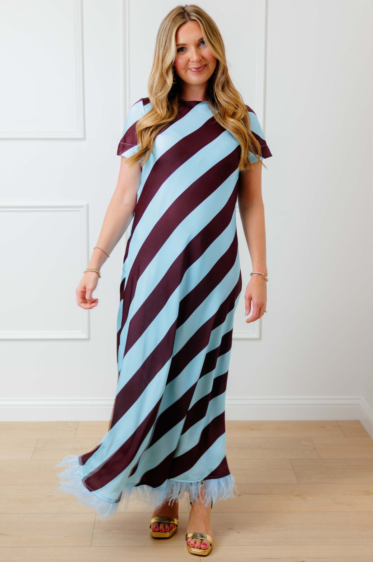 Feather Stripe Maxi Dress