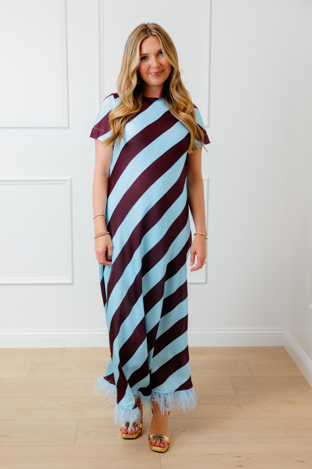 Feather Stripe Maxi Dress