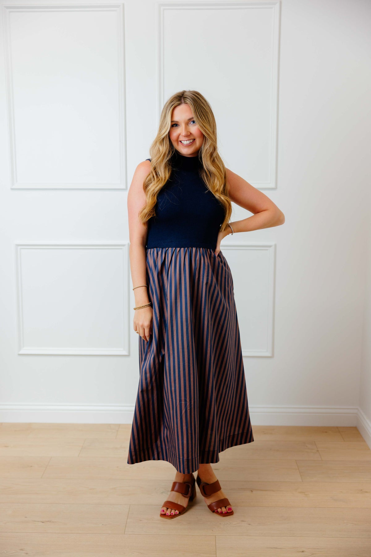 Navy Striped Twofer Dress