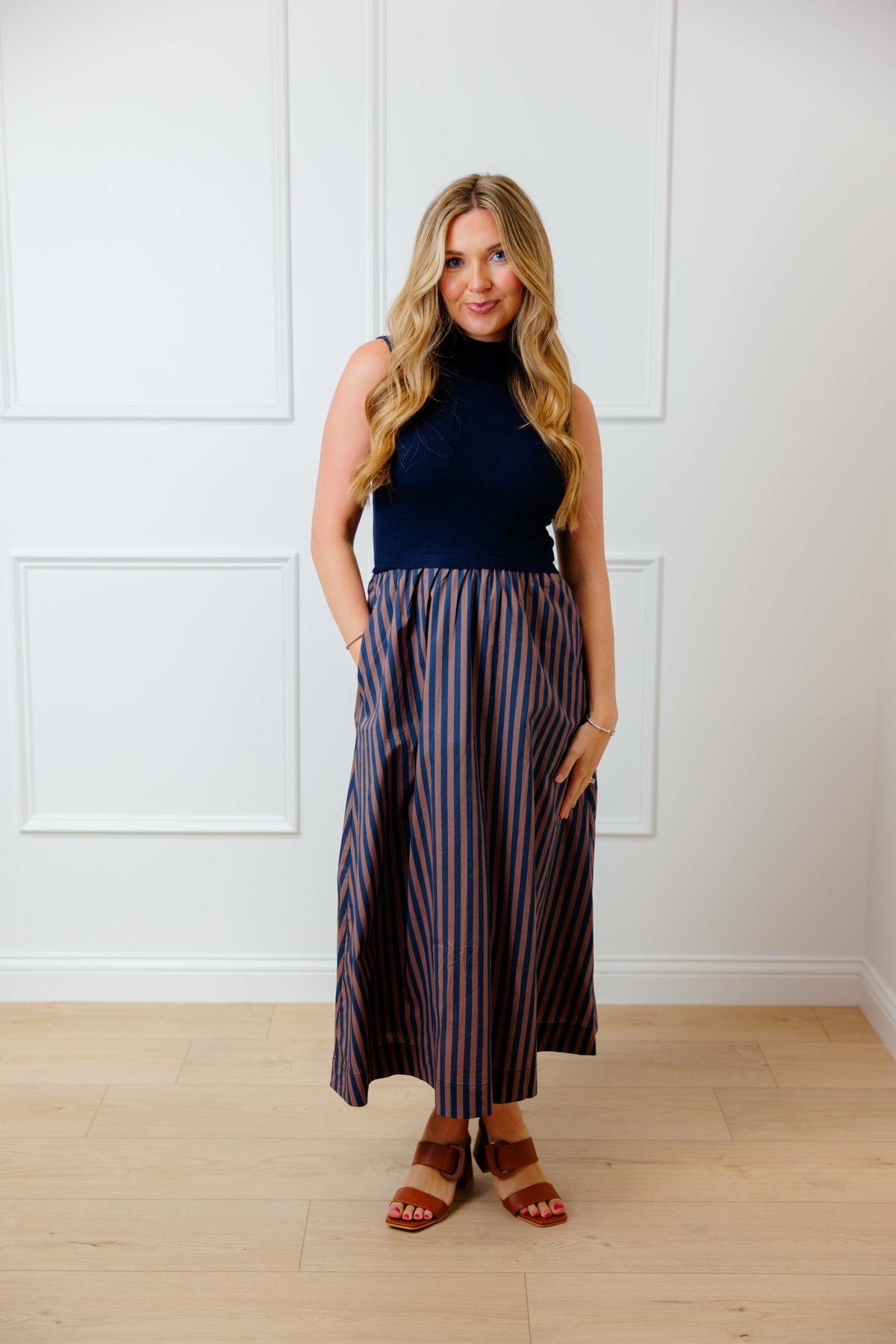 Navy Striped Twofer Dress