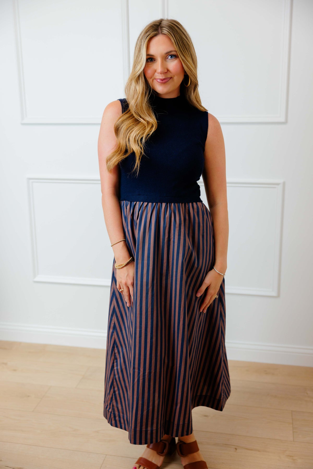 Navy Striped Twofer Dress