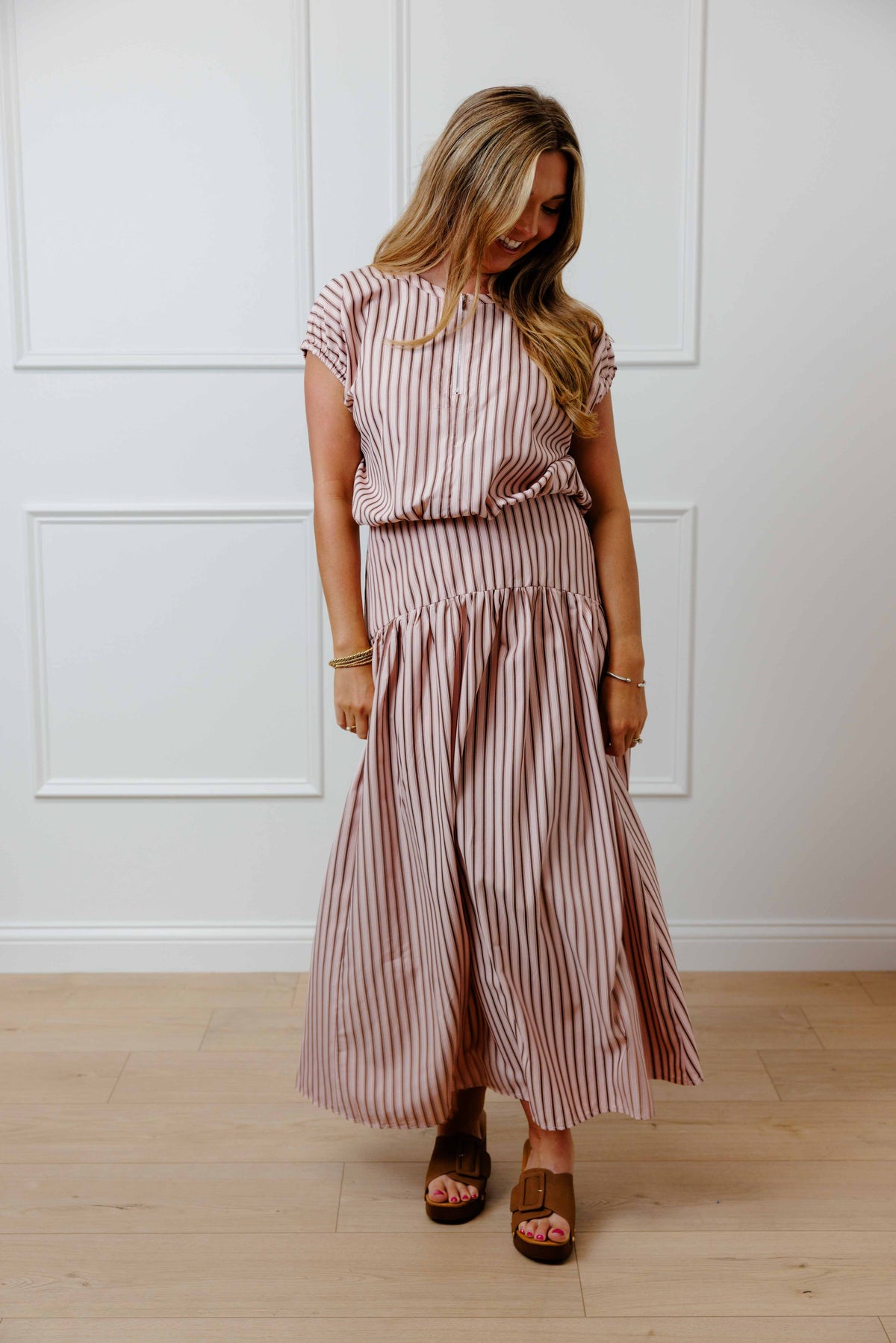 Pink Mocha Striped Skirt Set