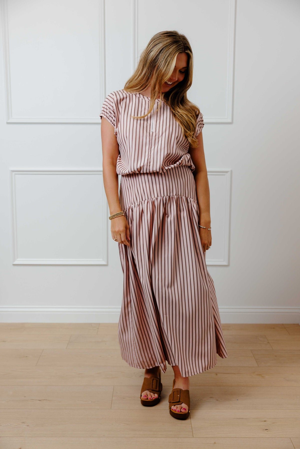 Pink Mocha Striped Skirt Set