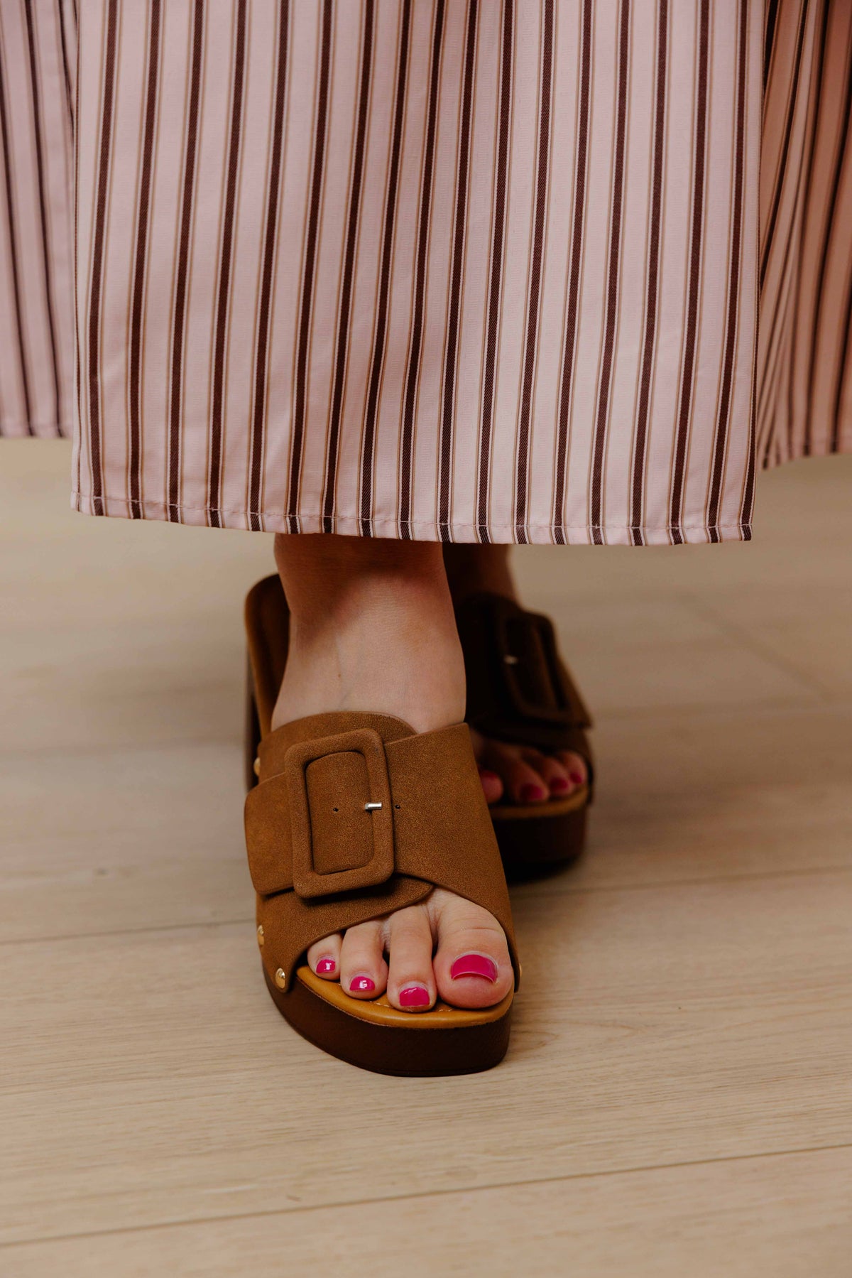 Mocha Buckle Platform Mule
