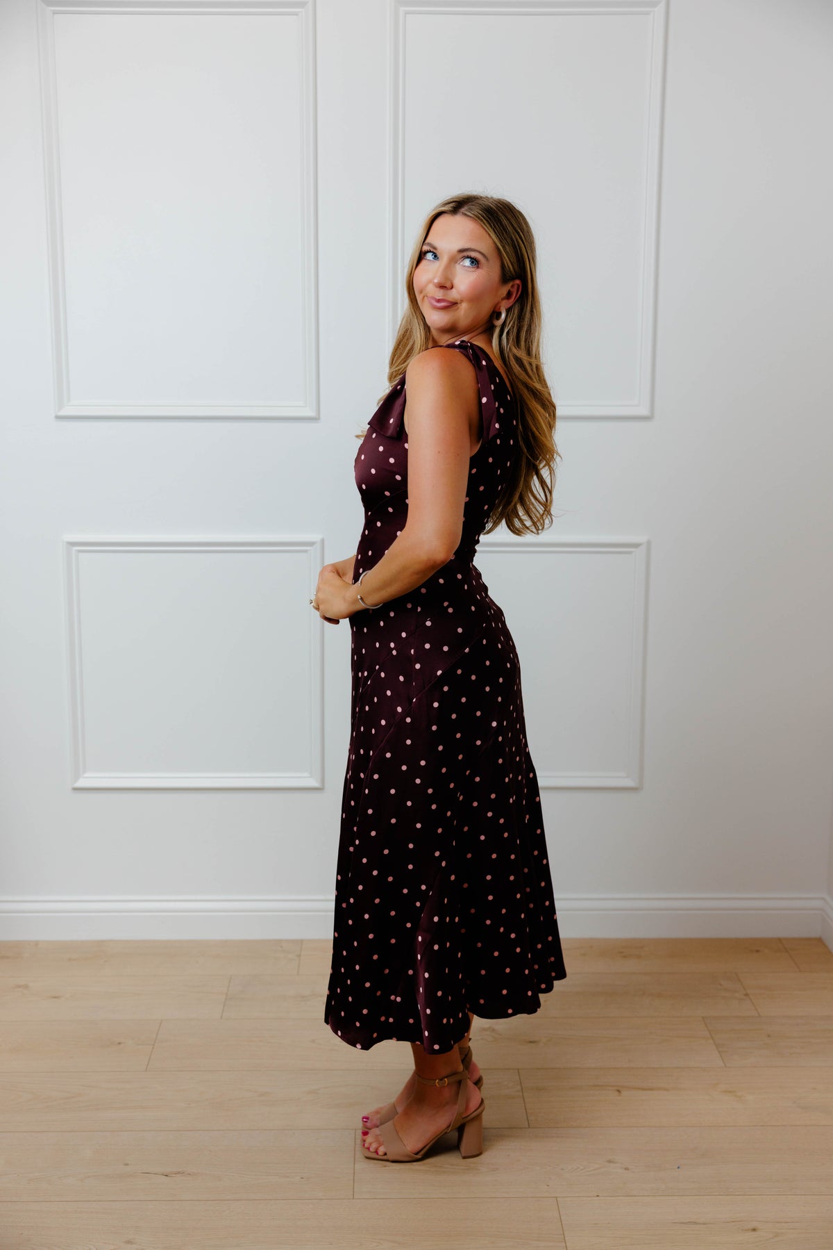 Wine Polka Dot Midi Dress