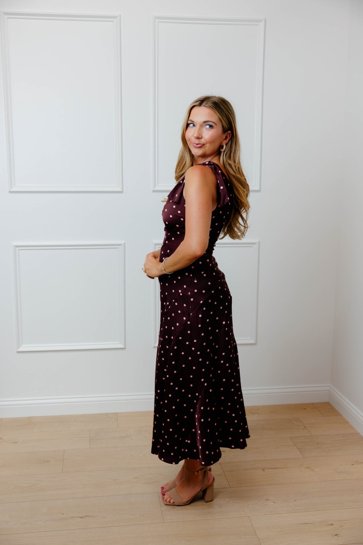 Wine Polka Dot Midi Dress