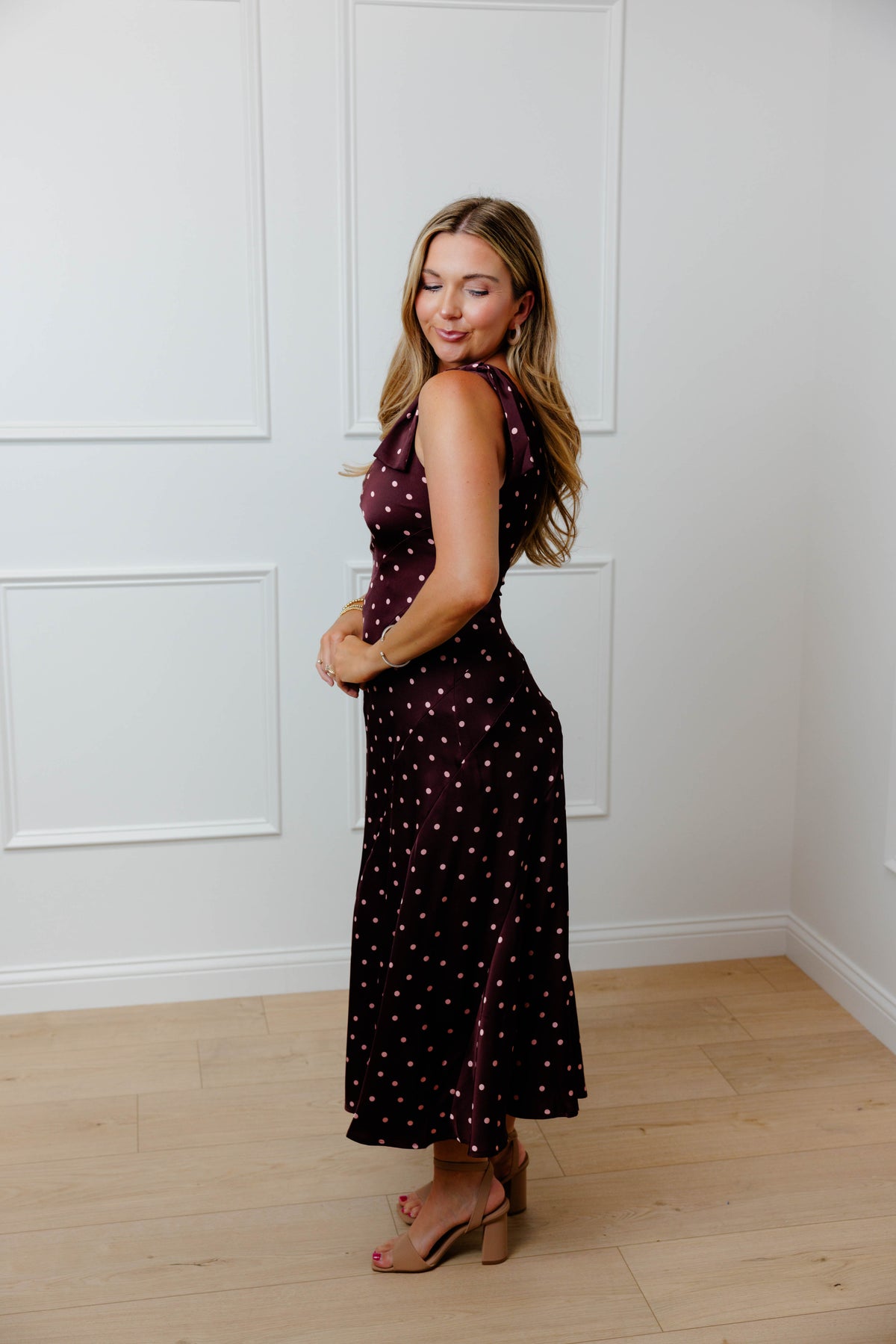 Wine Polka Dot Midi Dress