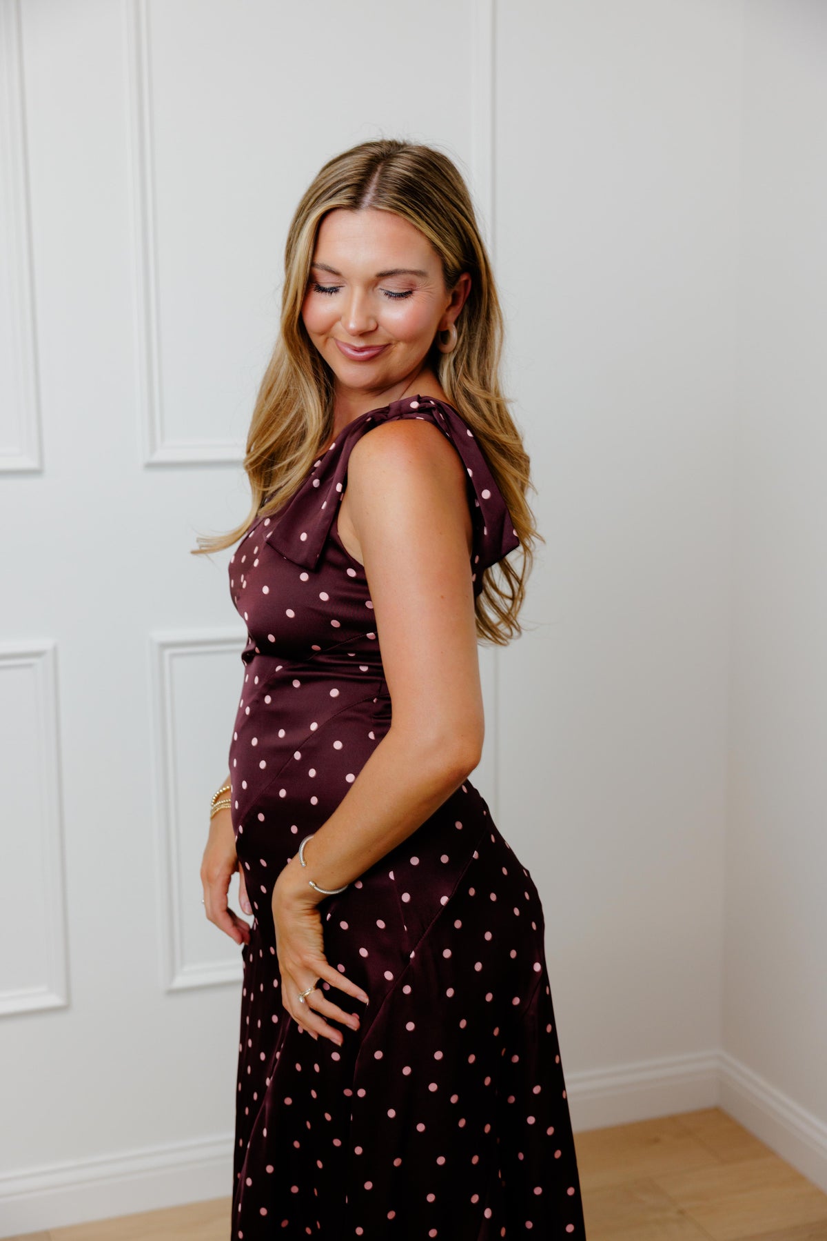 Wine Polka Dot Midi Dress