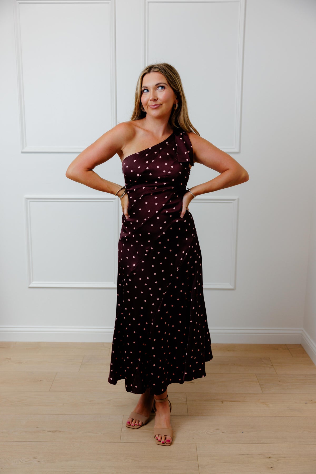 Wine Polka Dot Midi Dress