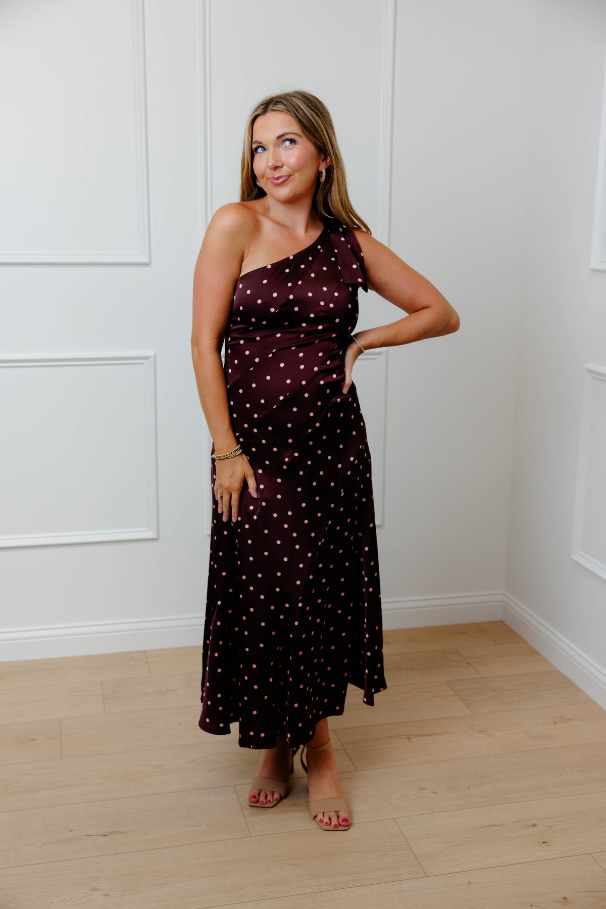 Wine Polka Dot Midi Dress