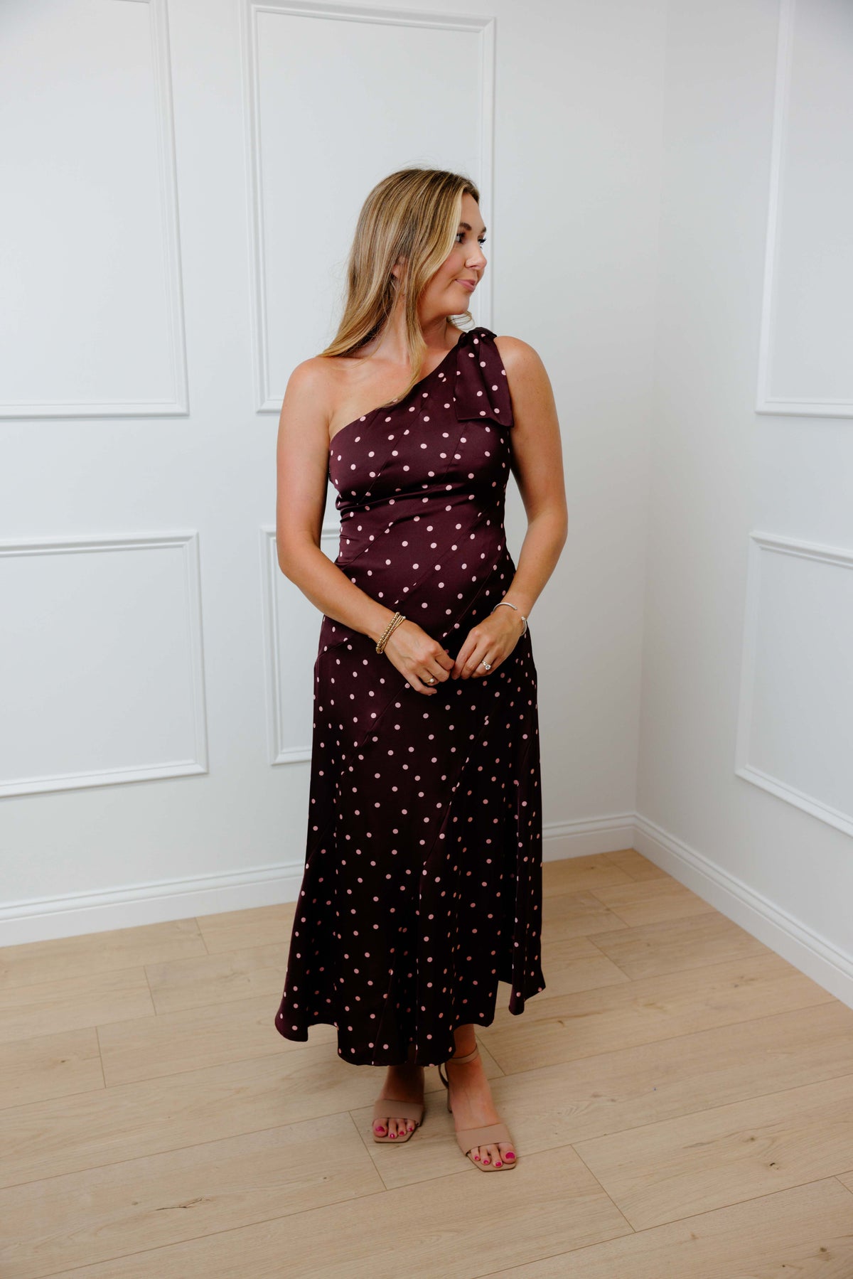 Wine Polka Dot Midi Dress