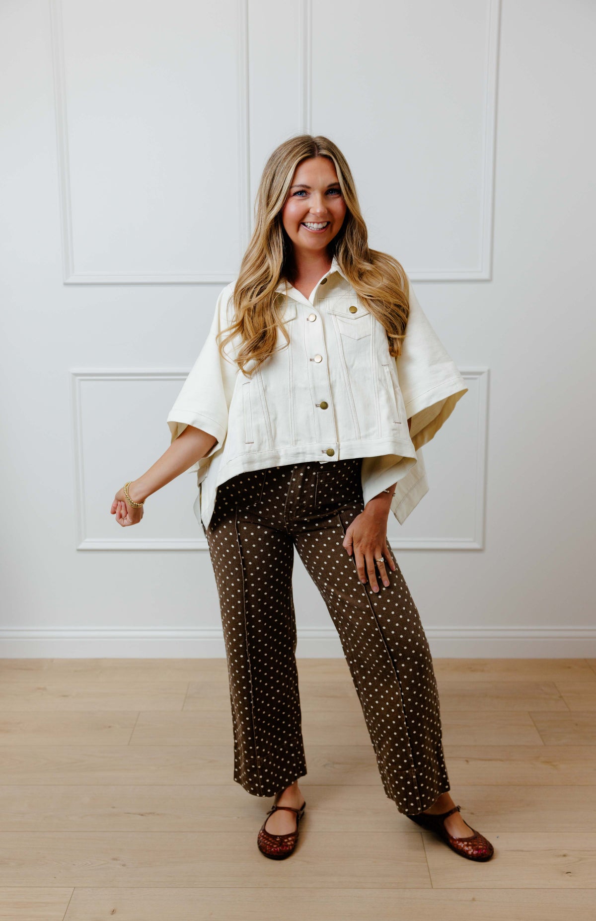 Cream Solid Denim Top Jacket