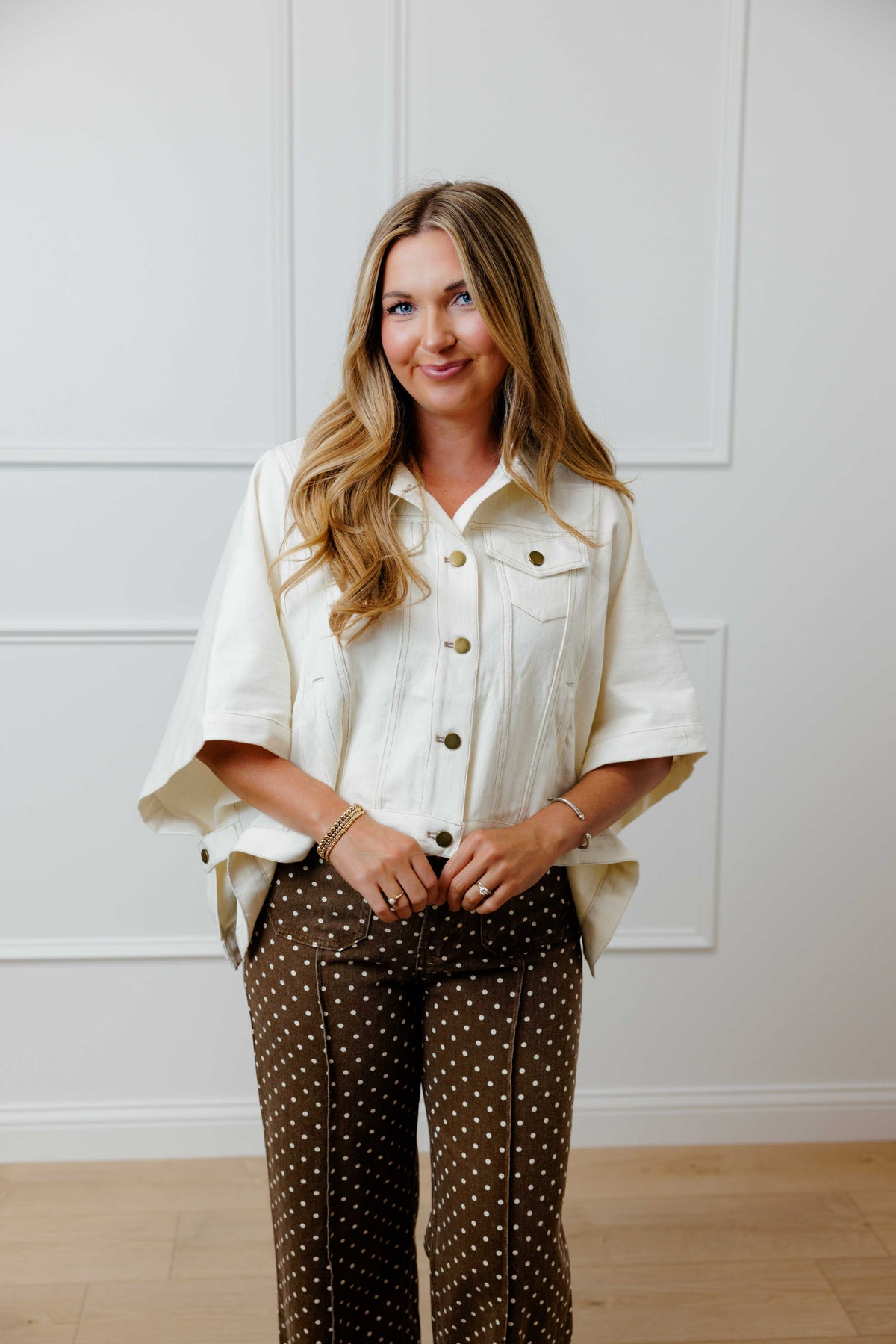 Cream Solid Denim Top Jacket
