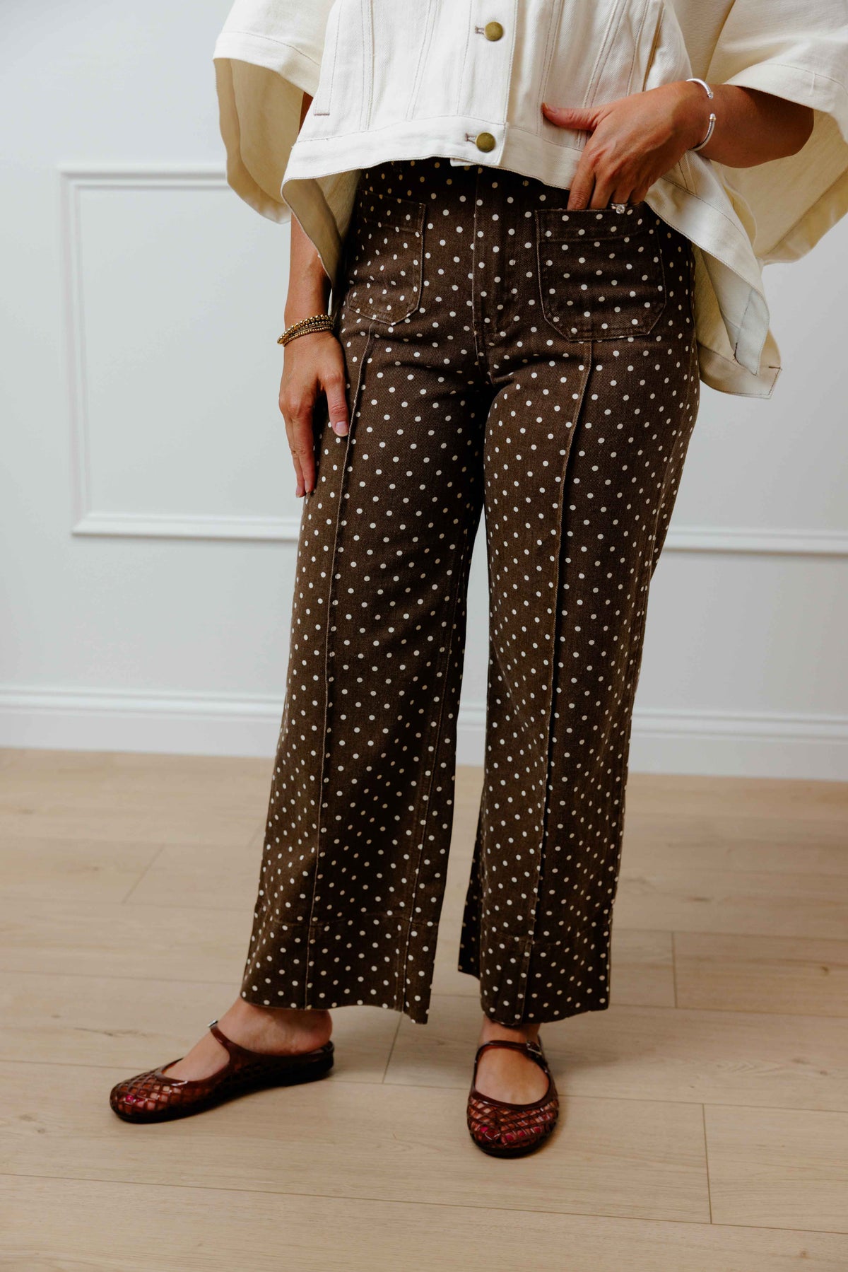 Brown Dot Denim Pants