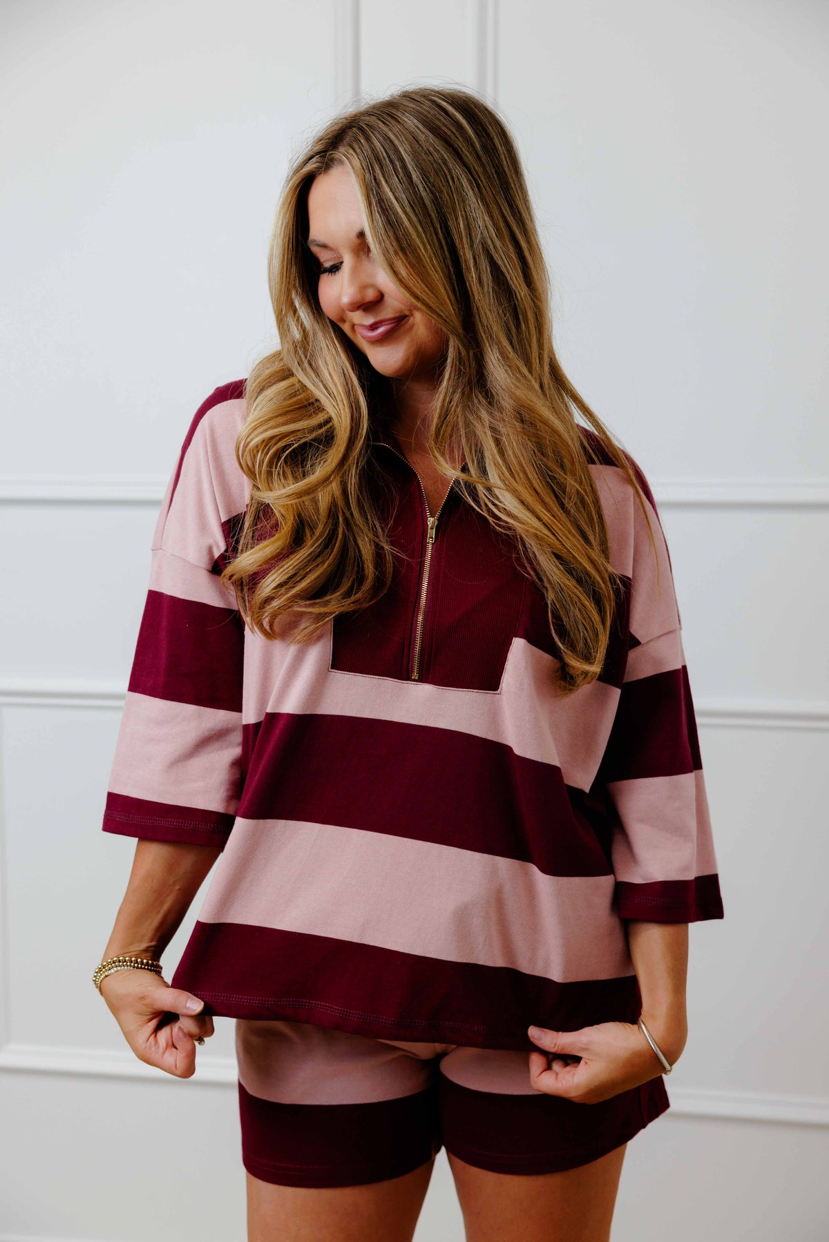 Burgundy Striped Pullover Set