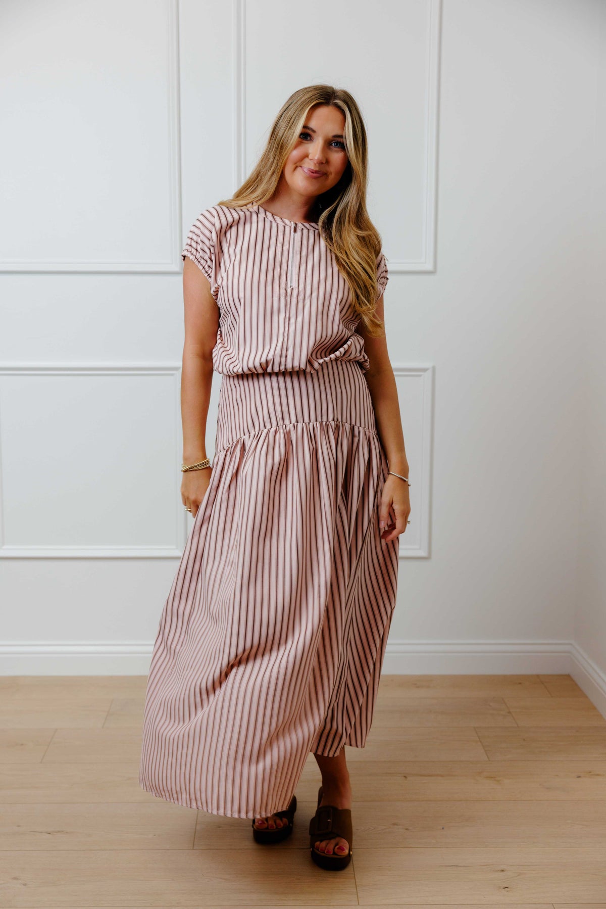 Pink Mocha Striped Skirt Set