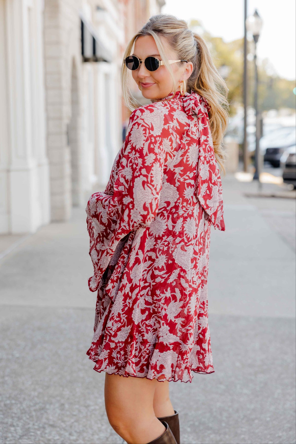 Burgundy Fall Floral Dress