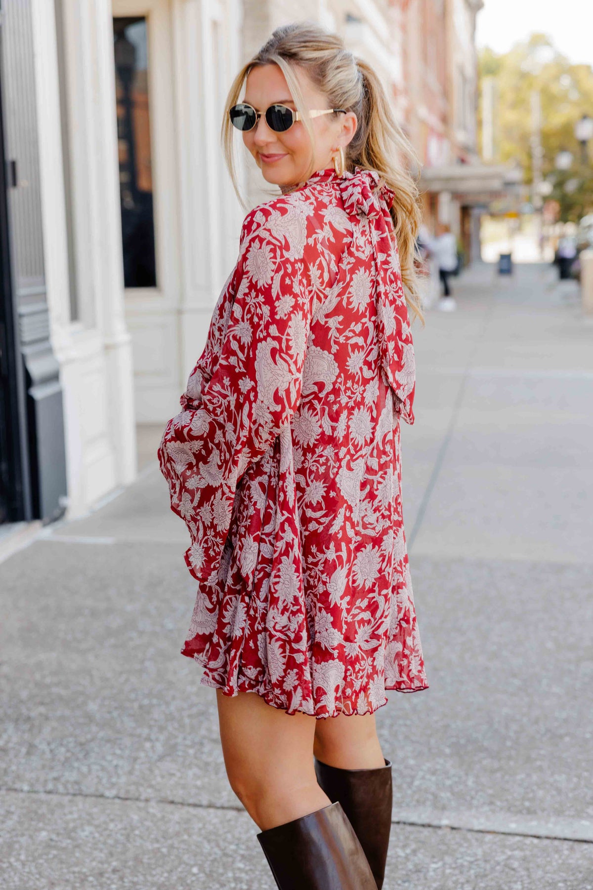 Burgundy Fall Floral Dress