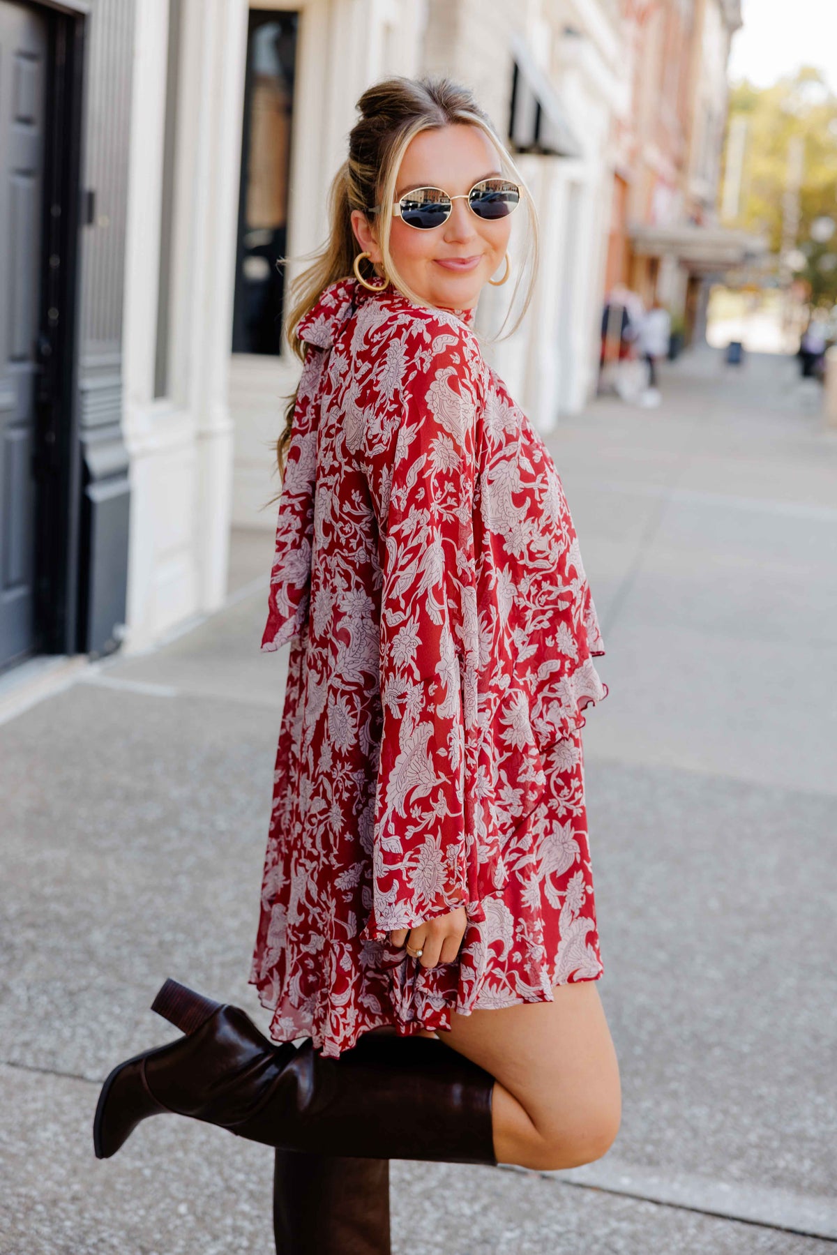 Burgundy Fall Floral Dress