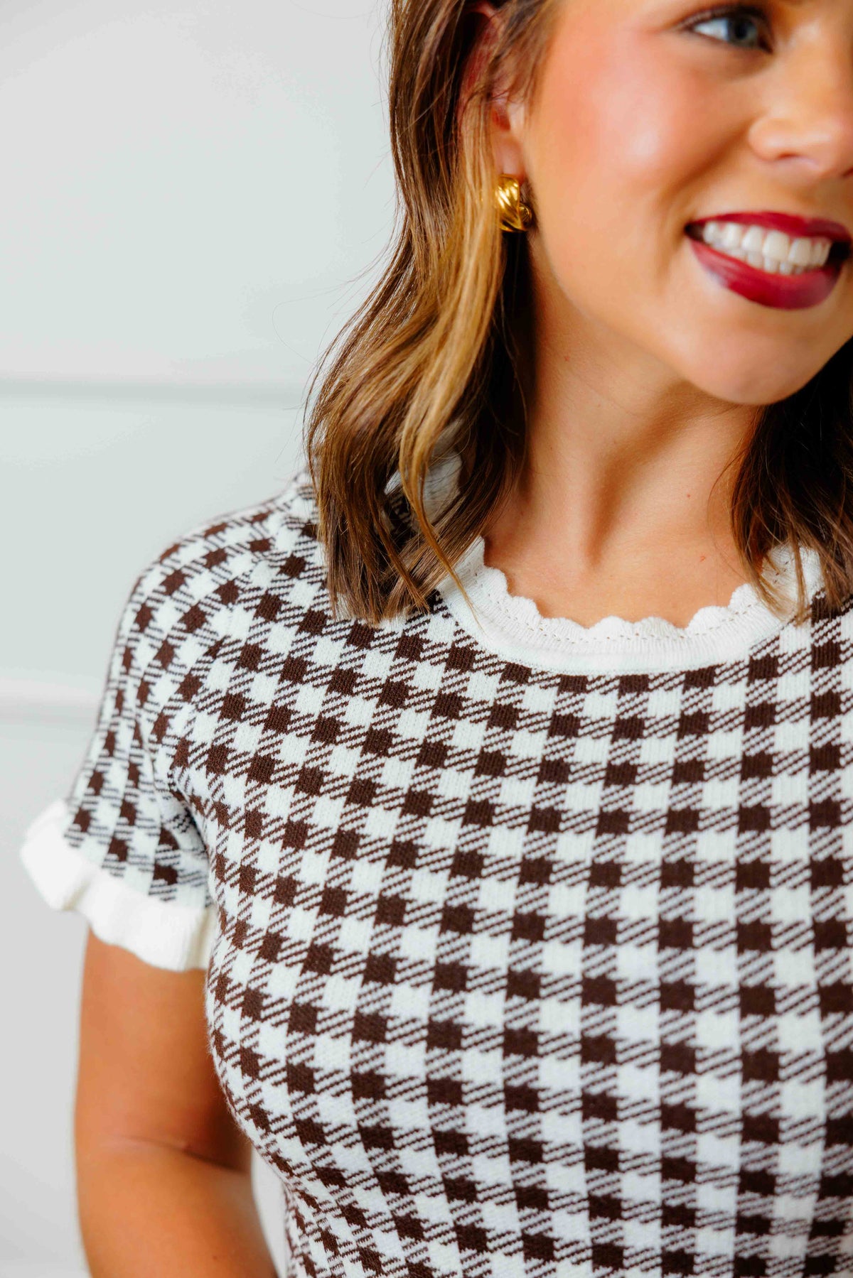 Brown Gingham Sweater Dress