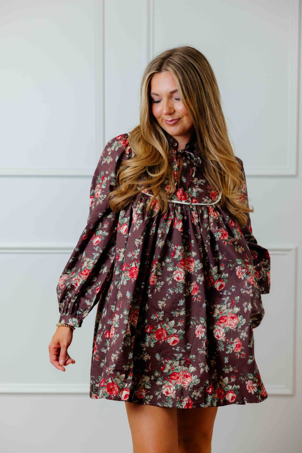 Brown Floral Babydoll Dress