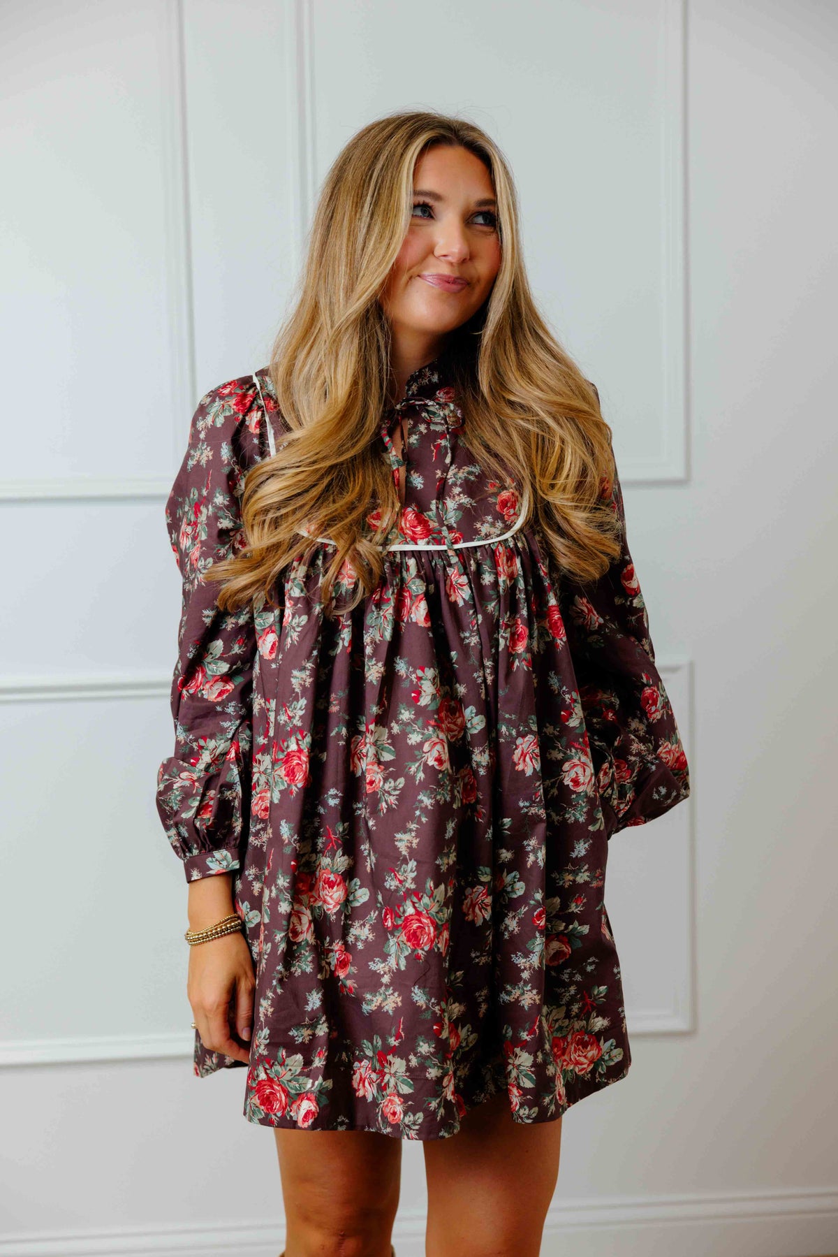 Brown Floral Babydoll Dress