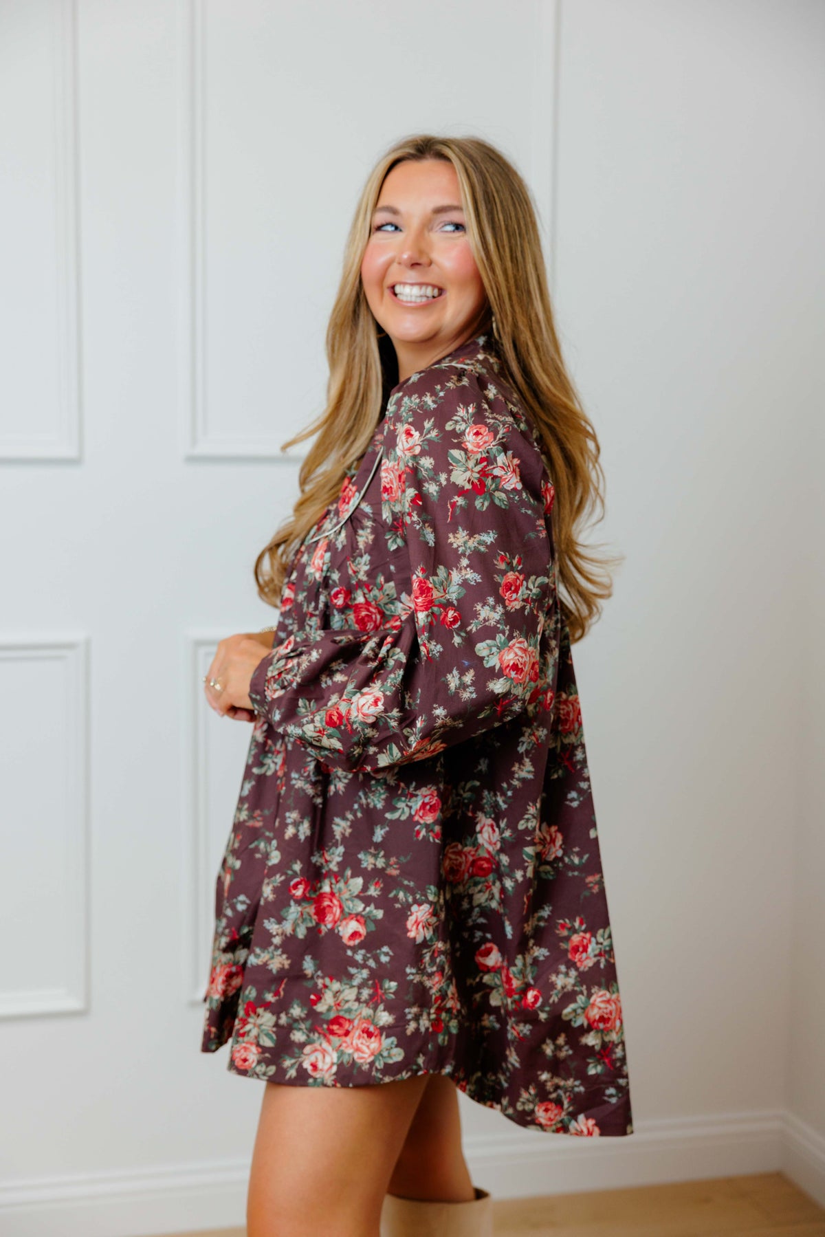 Brown Floral Babydoll Dress