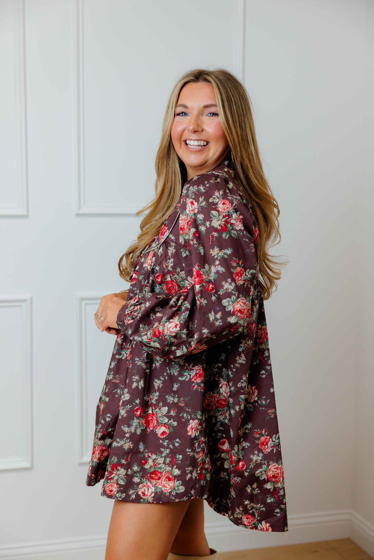 Brown Floral Babydoll Dress
