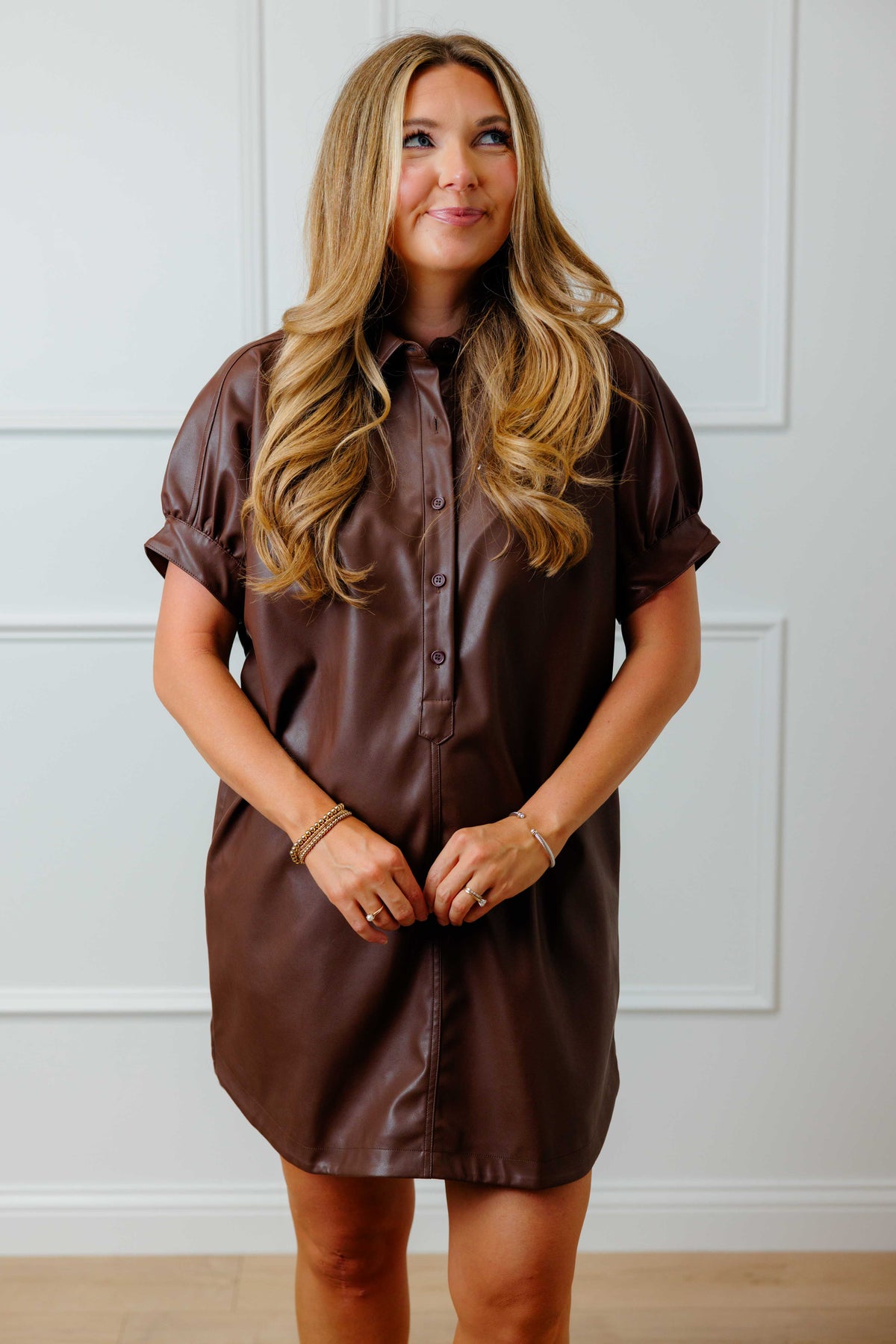 Dark Brown Pleather Shirt Dress