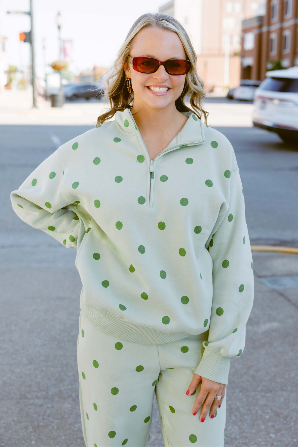 Sage Polka Dot Sweatshirt Set