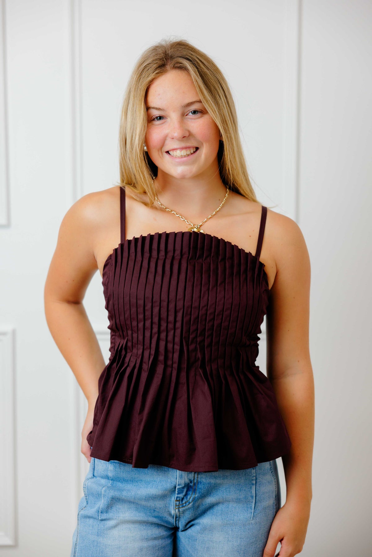 Brown Pleated Top